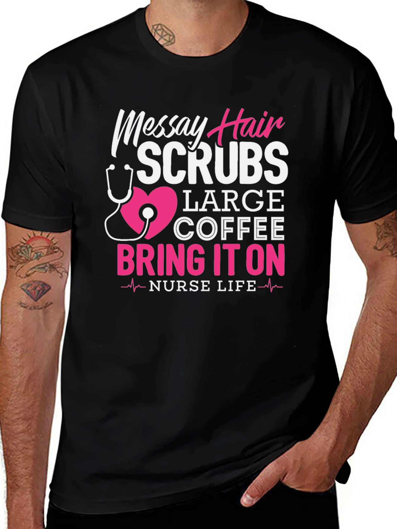 Messy Hair Scrubs Nurse T-Shirt