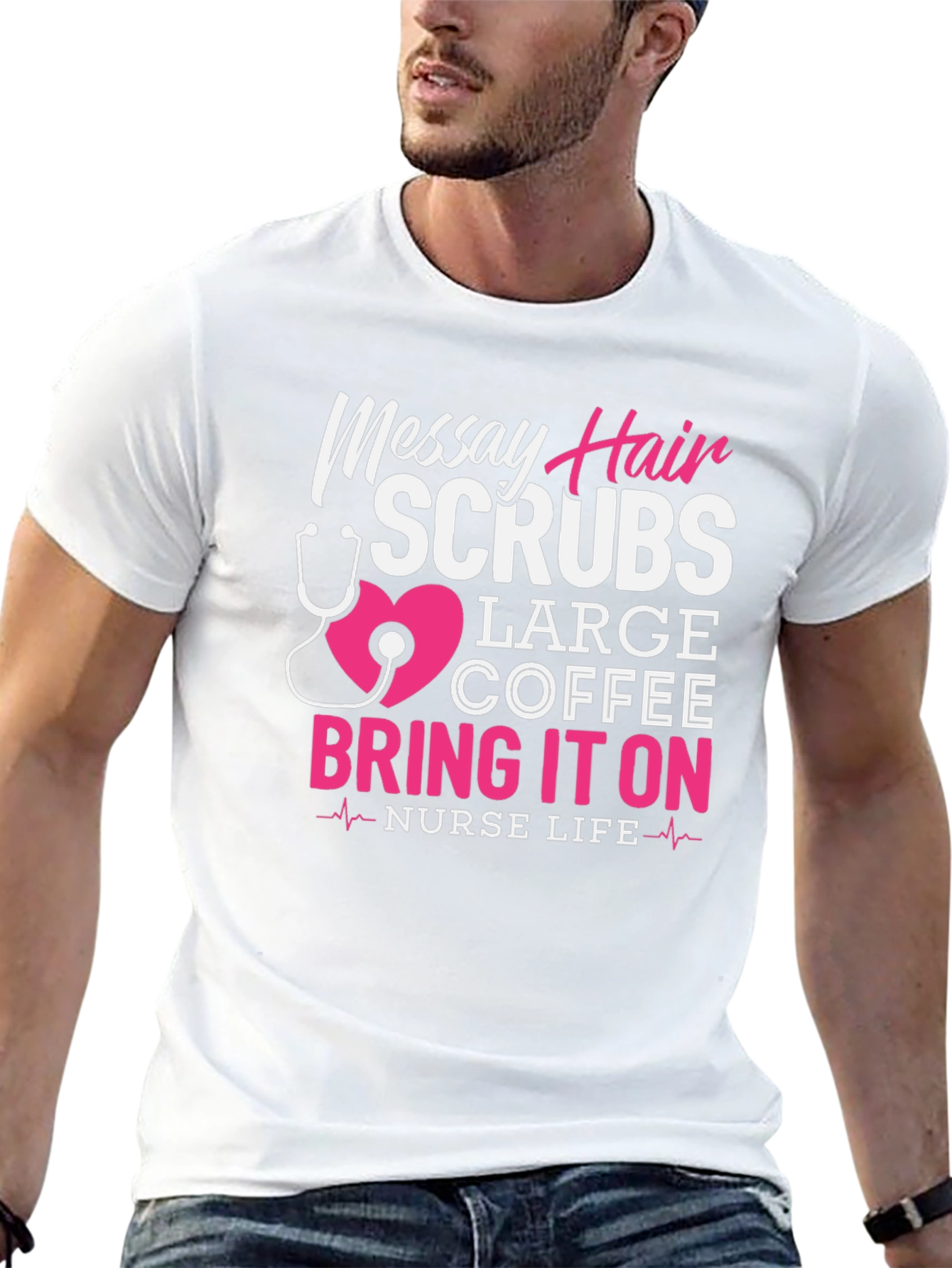 Messy Hair Scrubs Nurse T-Shirt