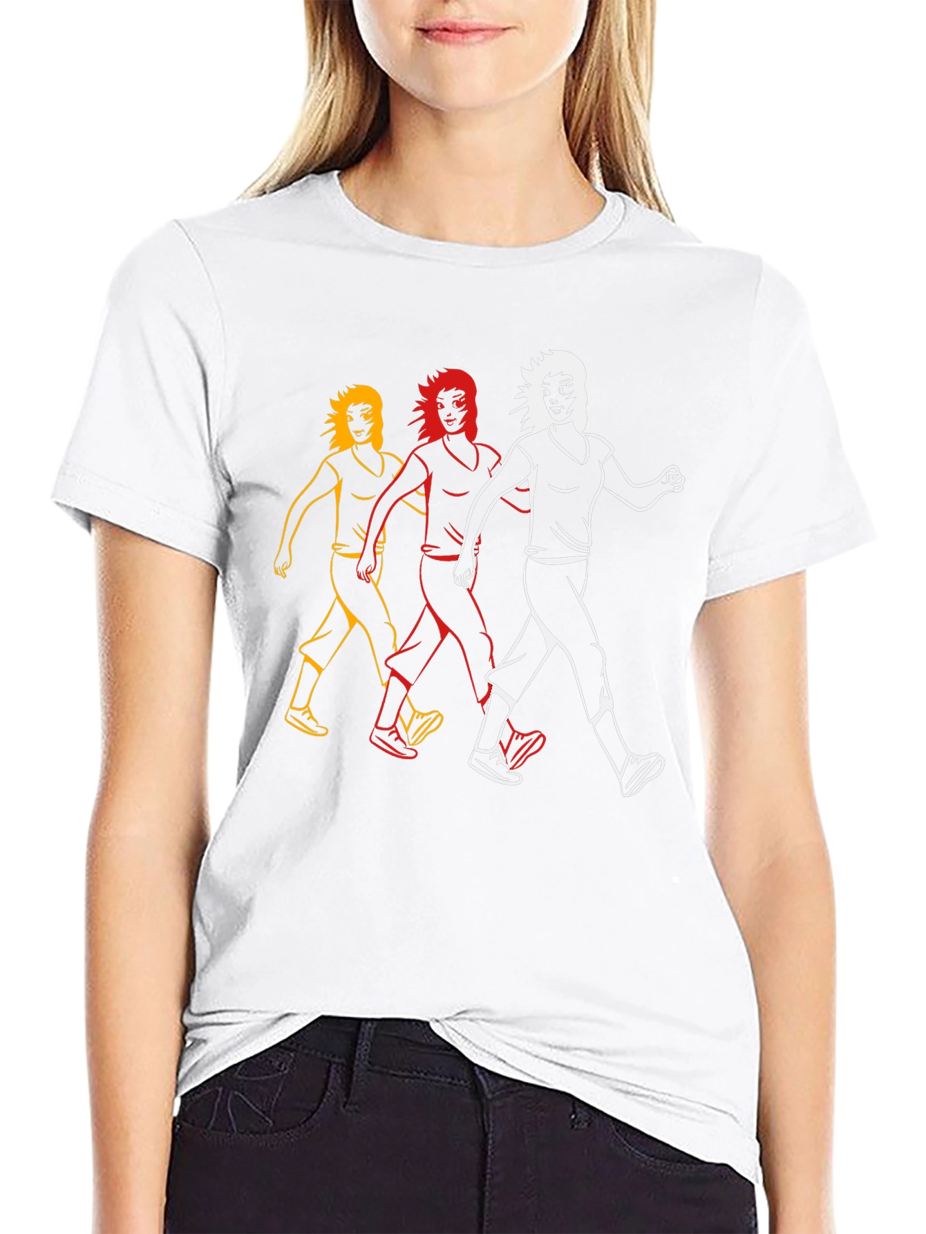 Walking Figures Graphic Tee - Black Cotton Blend