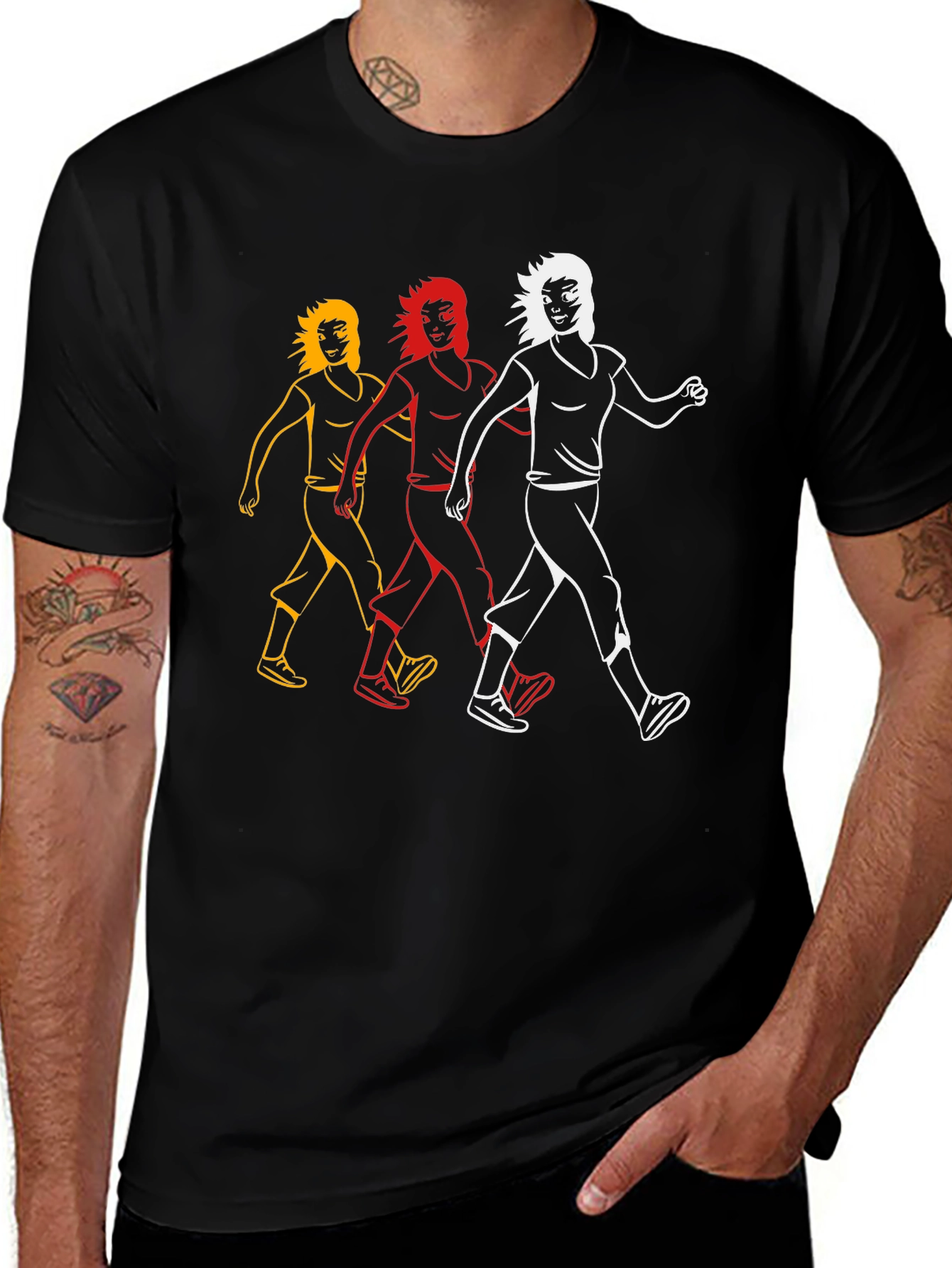 Walking Figures Graphic Tee - Black Cotton Blend