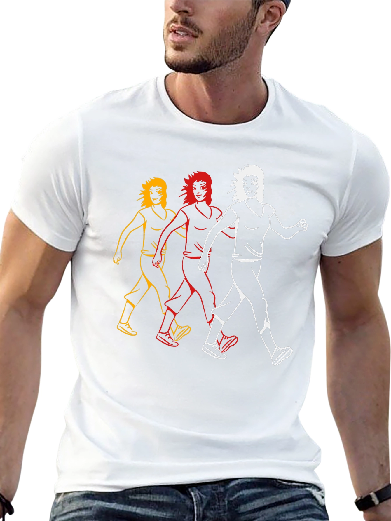 Walking Figures Graphic Tee - Black Cotton Blend
