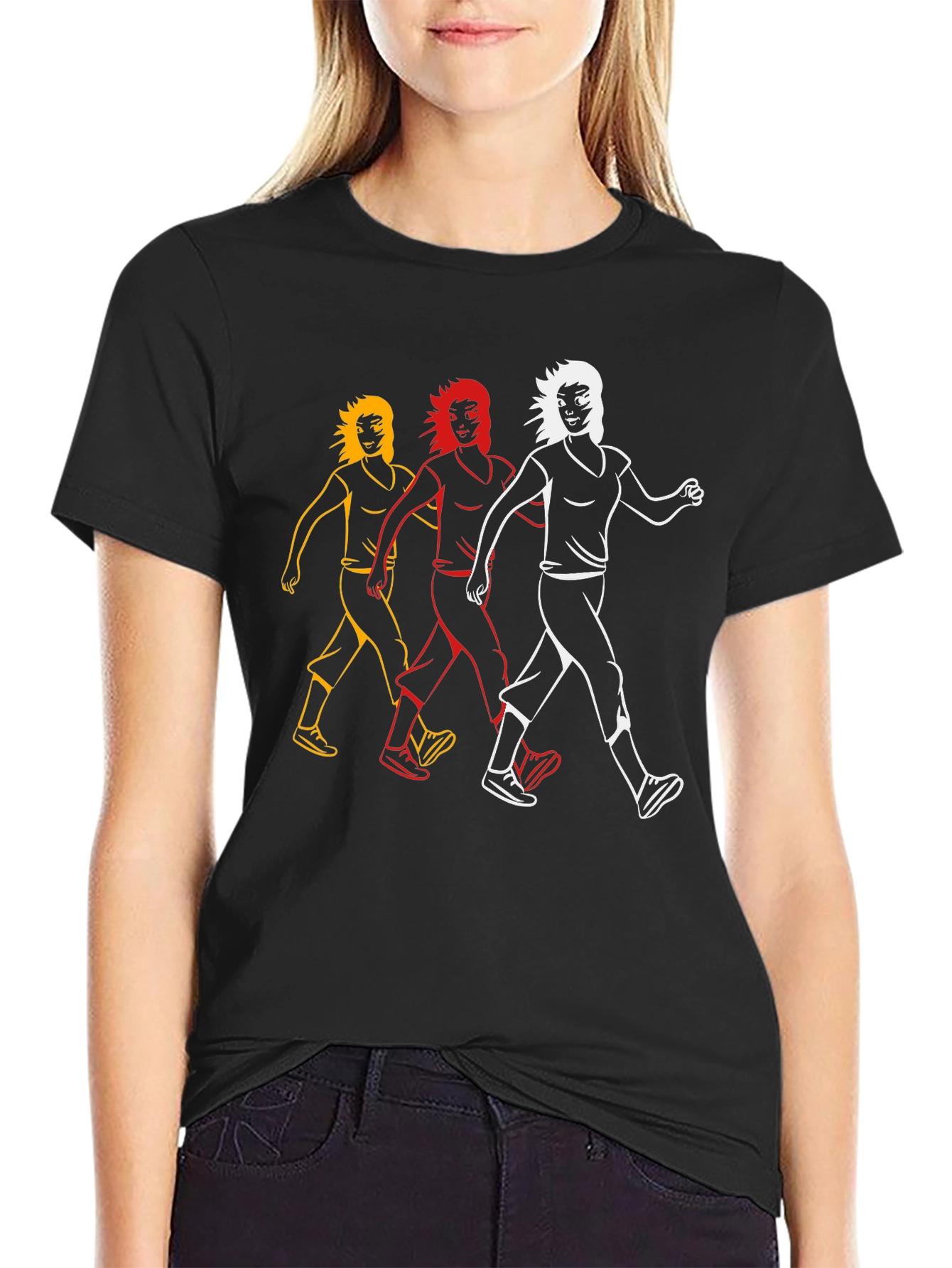 Walking Figures Graphic Tee - Black Cotton Blend