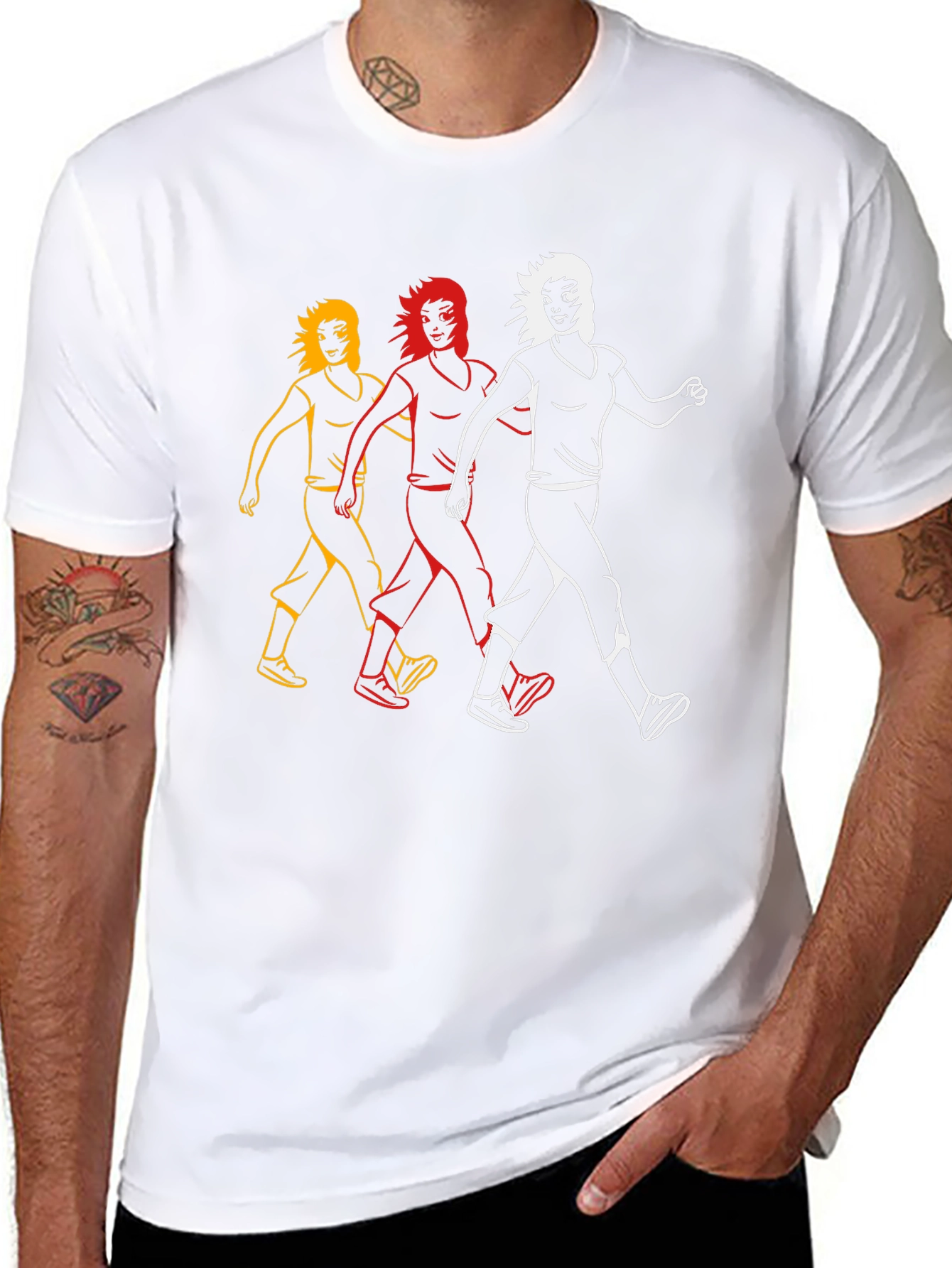 Walking Figures Graphic Tee - Black Cotton Blend