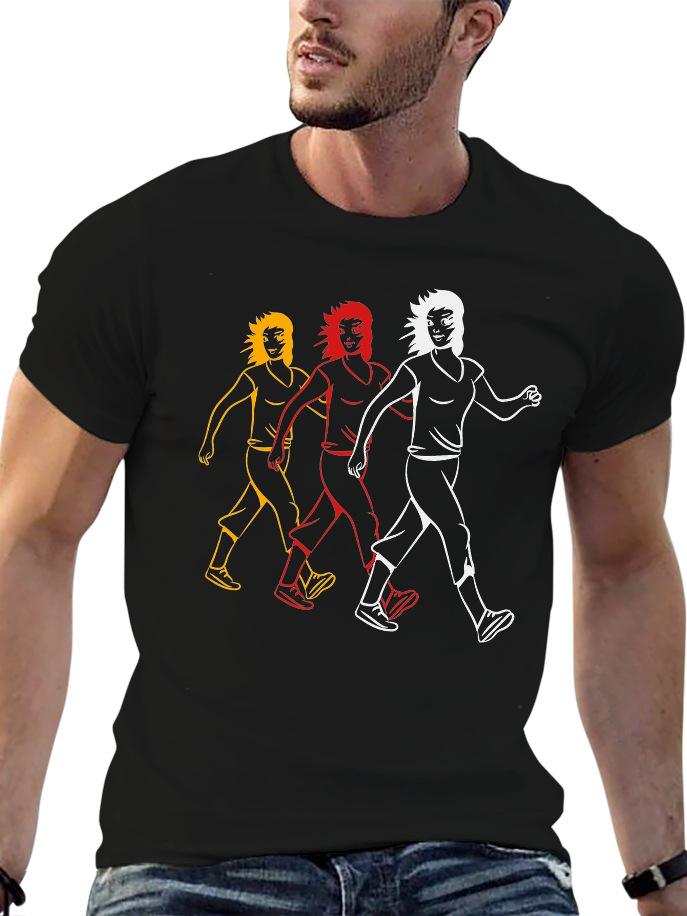 Walking Figures Graphic Tee - Black Cotton Blend