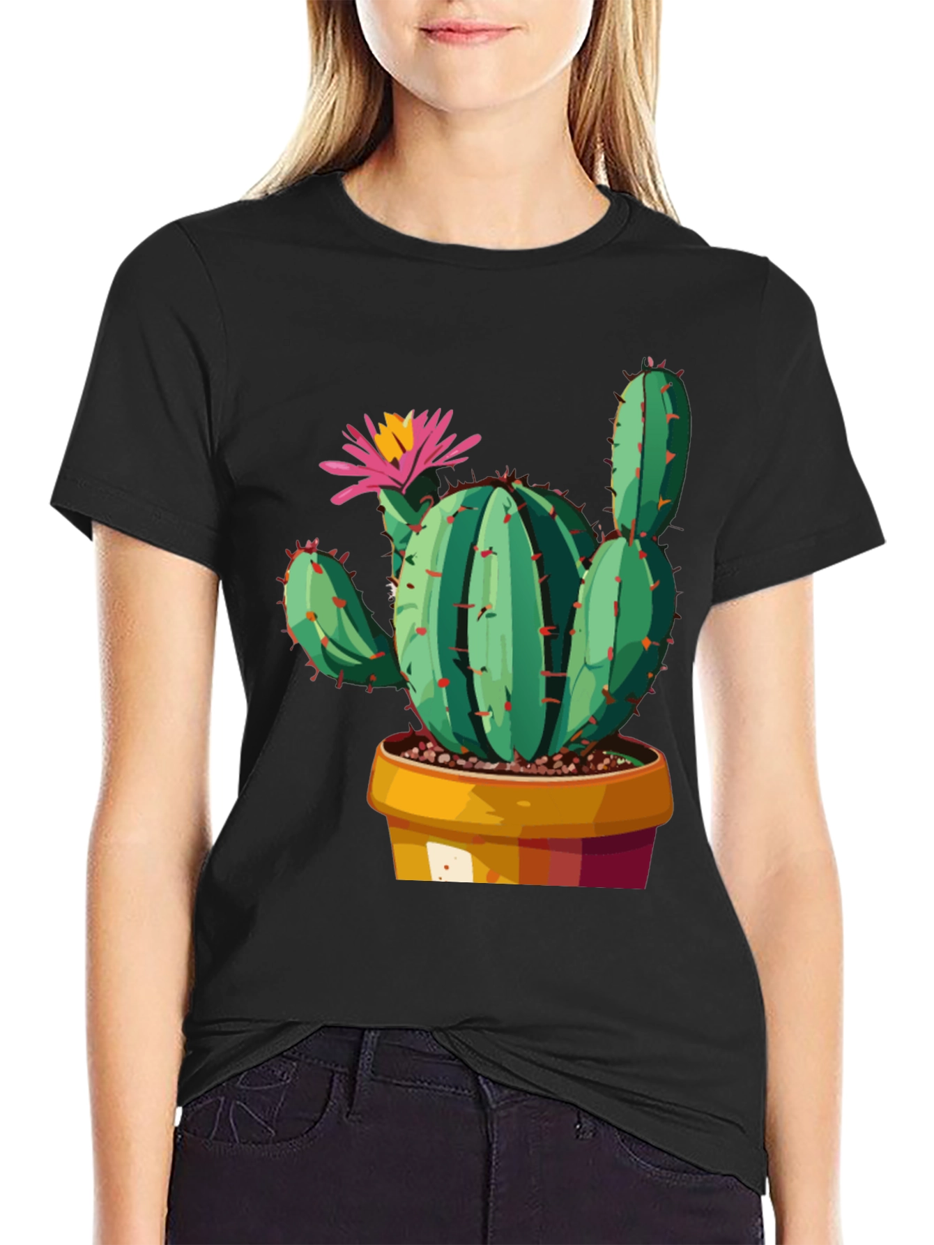 Cactus Flower Graphic Tee - Trendy Unisex T-Shirt