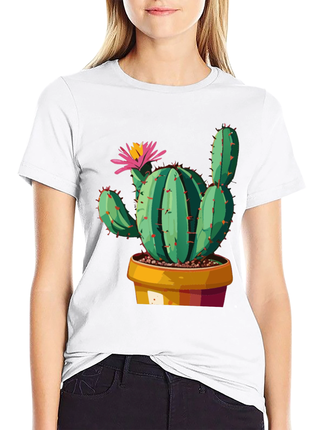 Cactus Flower Graphic Tee - Trendy Unisex T-Shirt