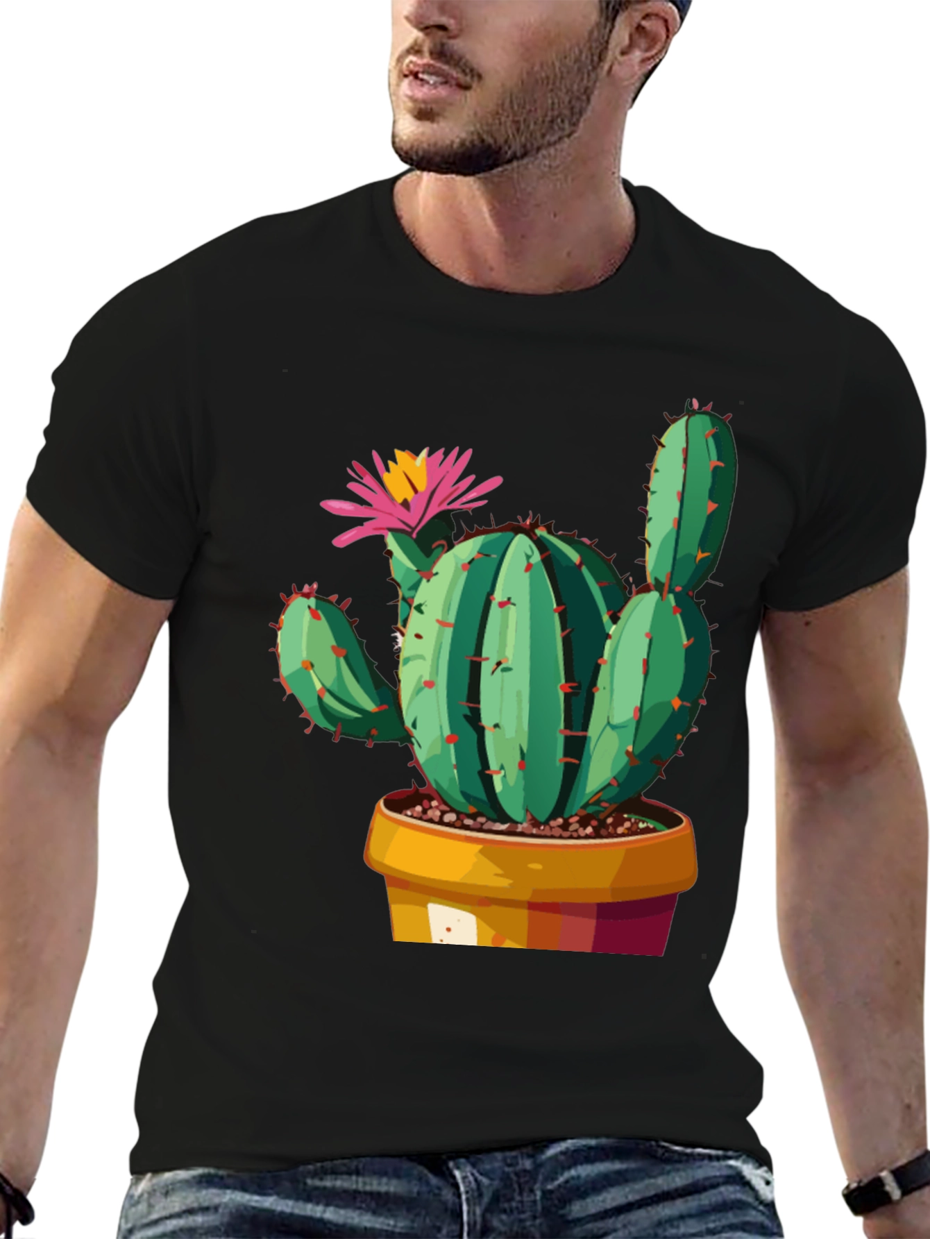 Cactus Flower Graphic Tee - Trendy Unisex T-Shirt