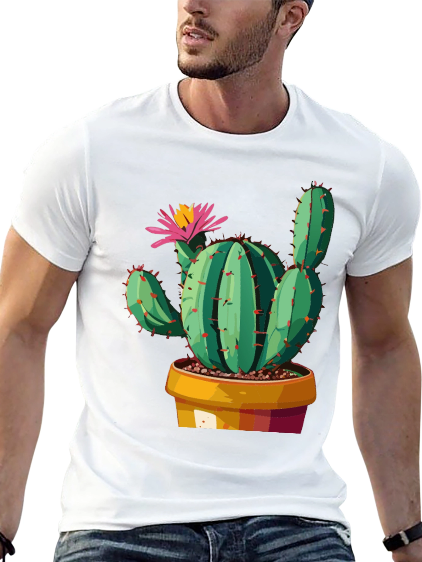 Cactus Flower Graphic Tee - Trendy Unisex T-Shirt