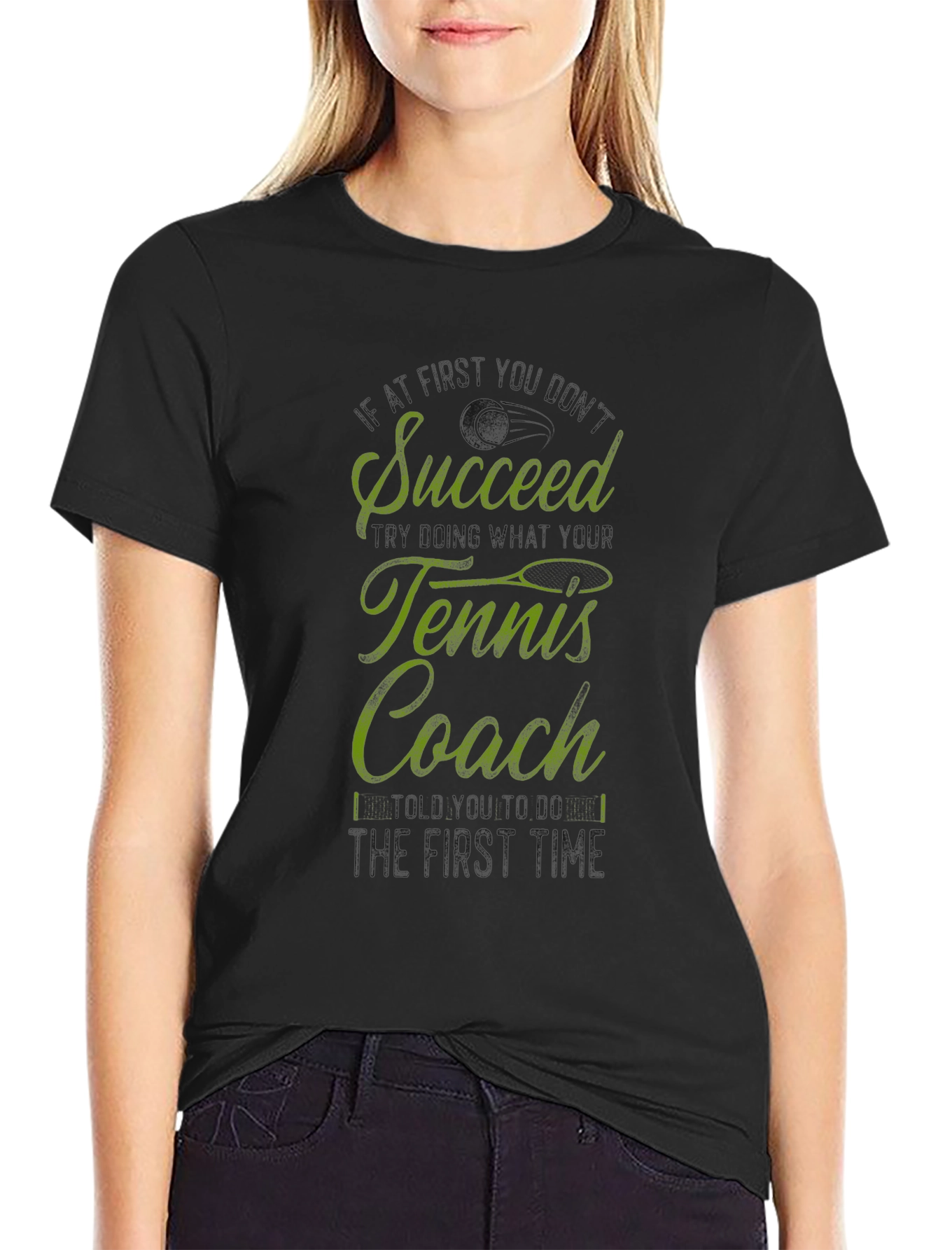 Succeed Tennis Coach Graphic Tee - Black Cotton T-Shirt