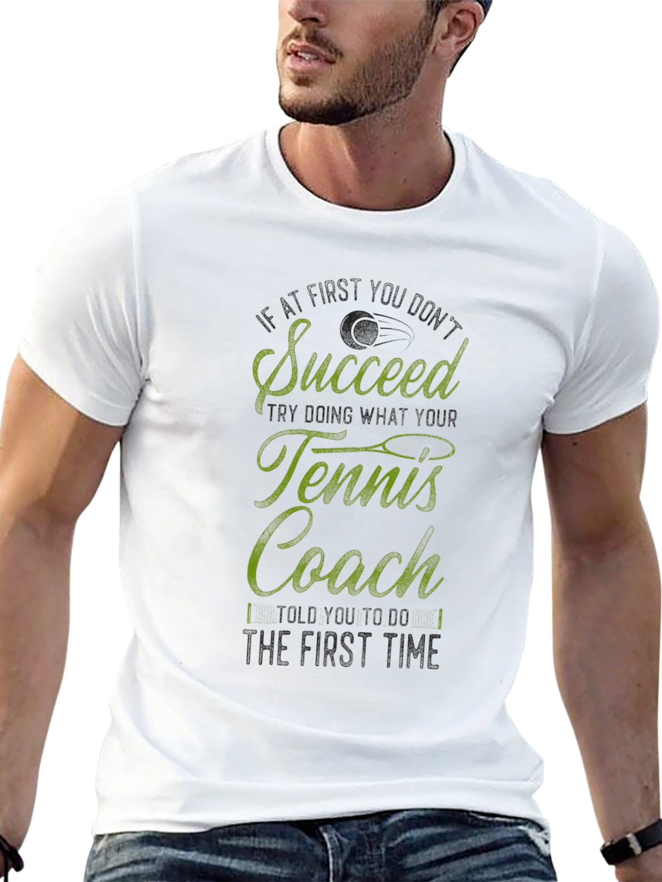 Succeed Tennis Coach Graphic Tee - Black Cotton T-Shirt