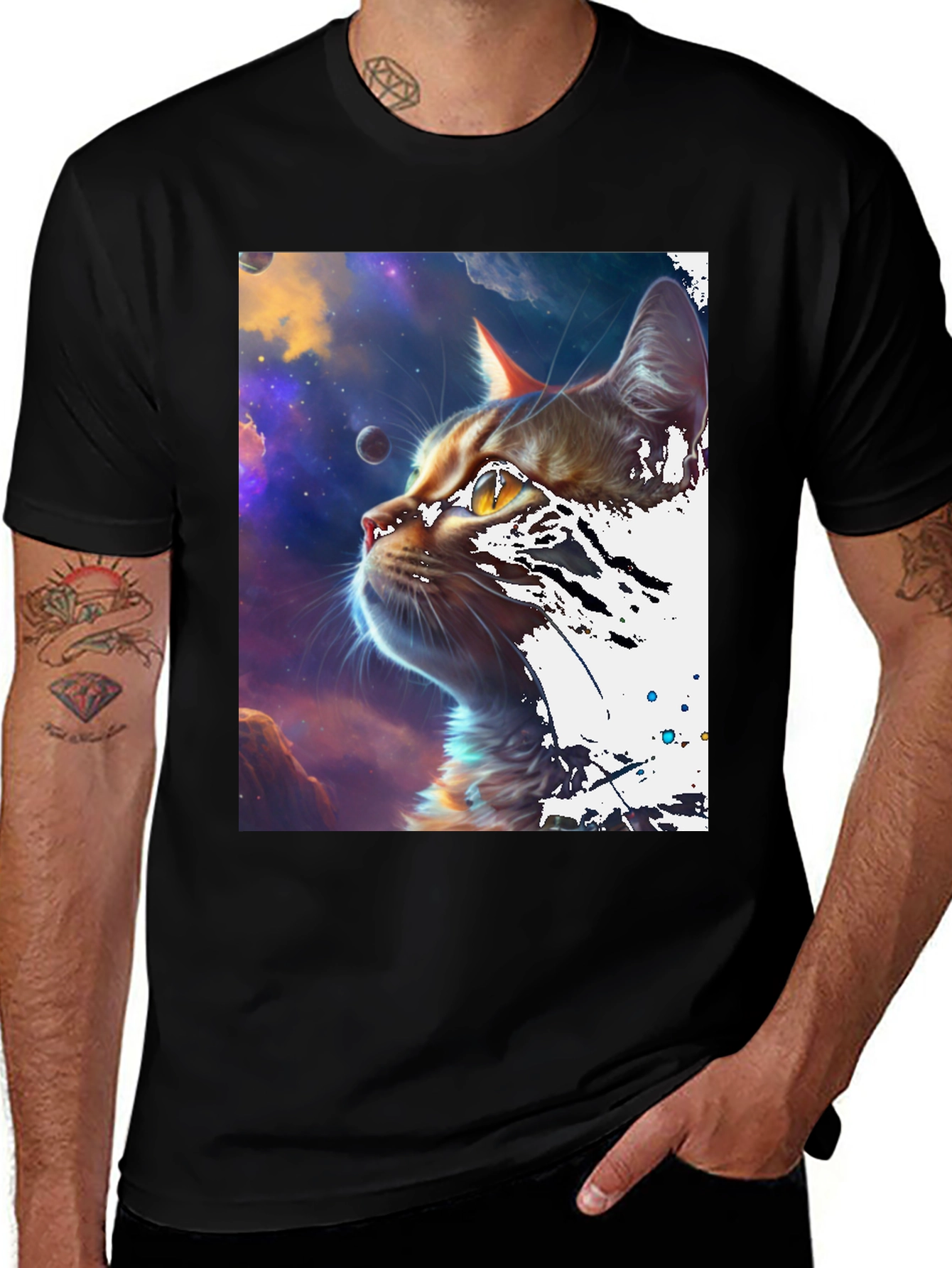 Cosmic Cat Black T-Shirt