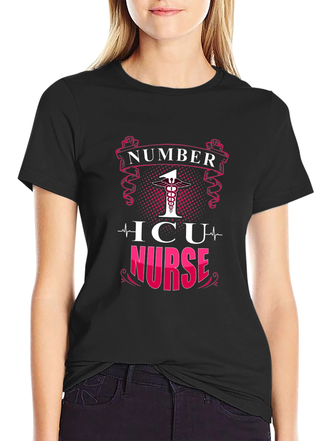 Number One ICU Nurse Black T-Shirt