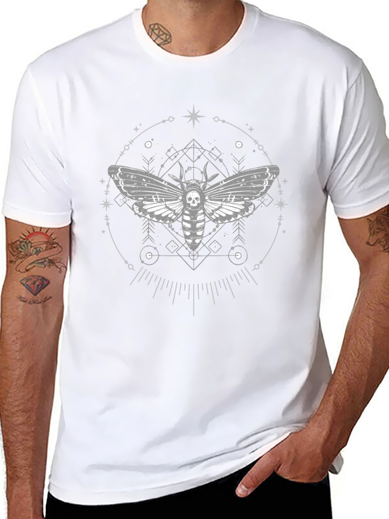 Moth Skull Graphic Tee - Black Gothic Design
