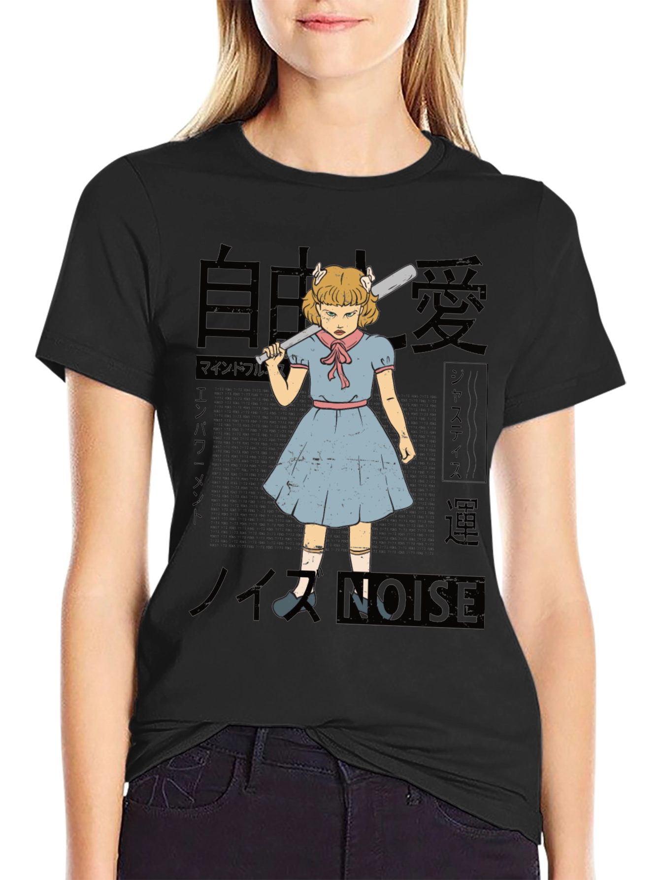 Retro Anime Girl with Baseball Bat Graphic Tee