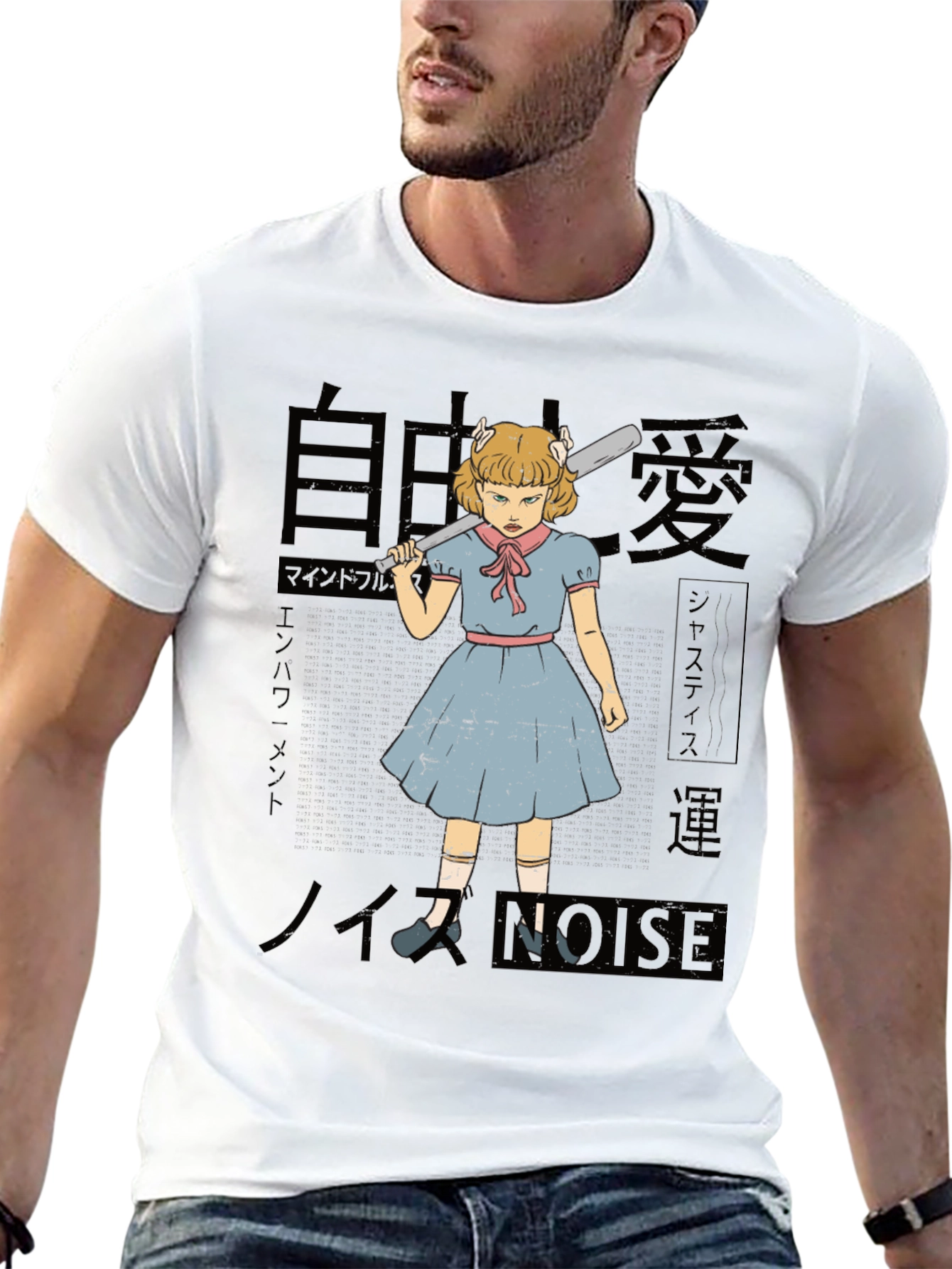 Retro Anime Girl with Baseball Bat Graphic Tee
