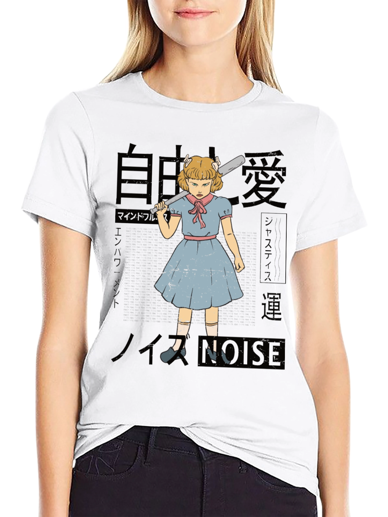 Retro Anime Girl with Baseball Bat Graphic Tee