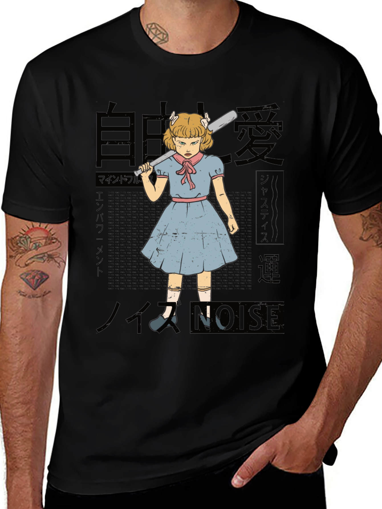 Retro Anime Girl with Baseball Bat Graphic Tee