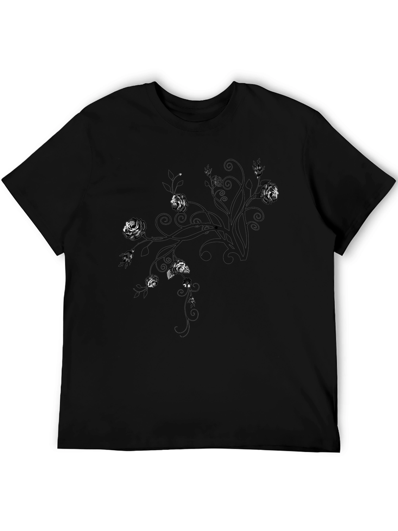 Mens Black T-Shirt with Floral Abstract Design