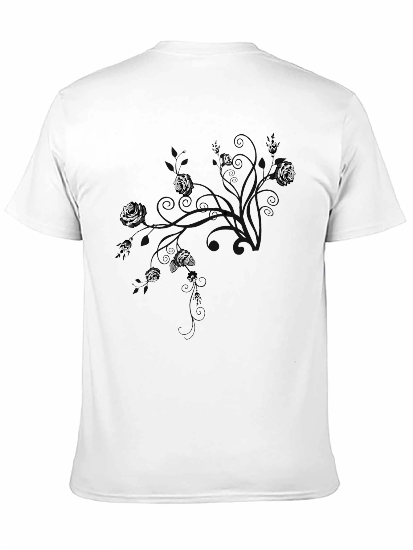 Mens Black T-Shirt with Floral Abstract Design