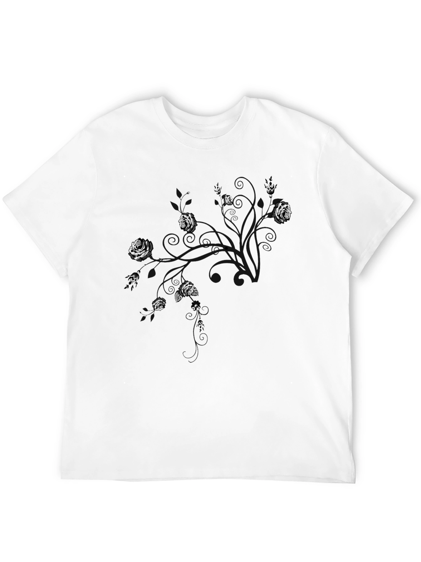 Mens Black T-Shirt with Floral Abstract Design
