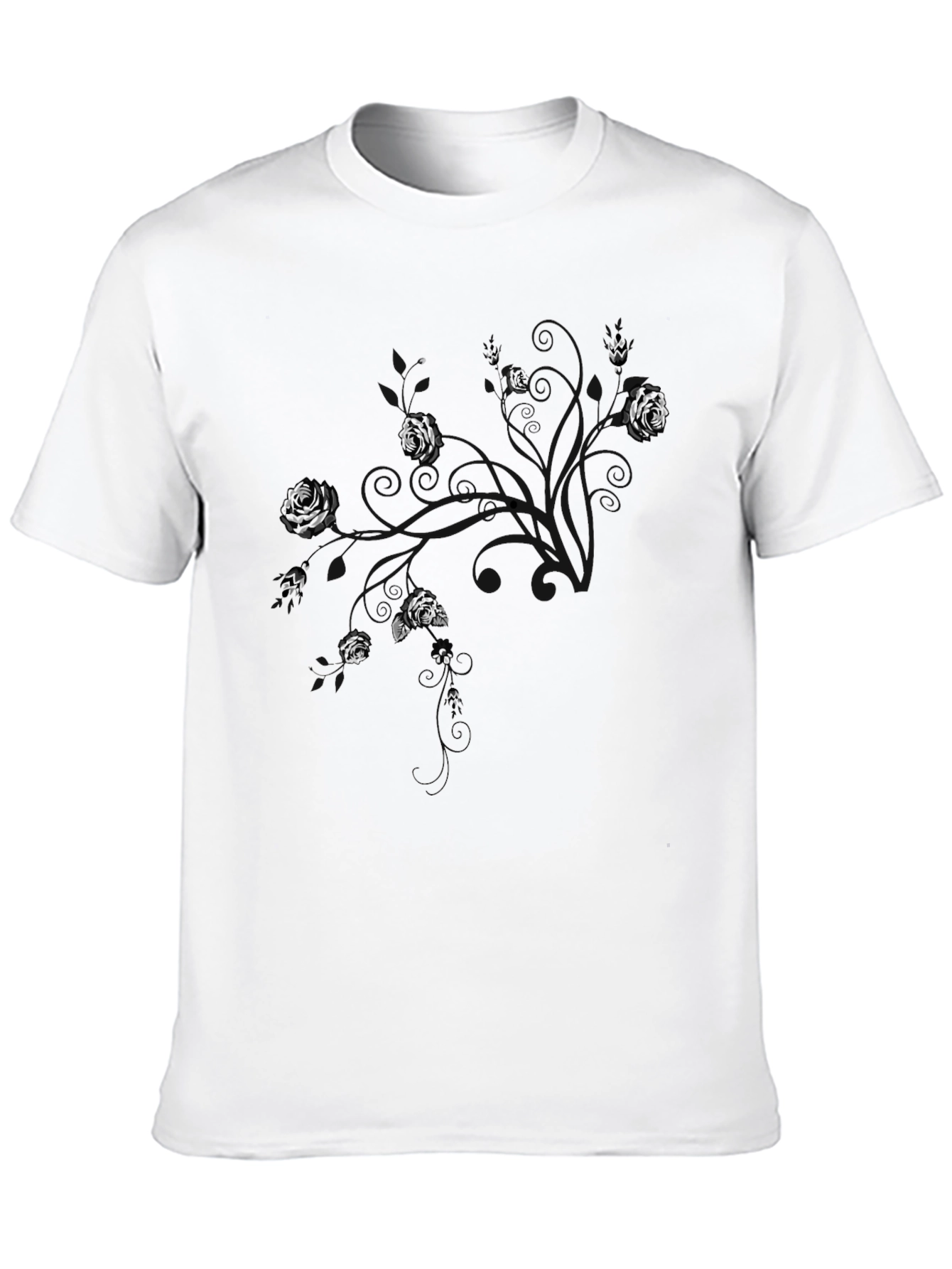 Mens Black T-Shirt with Floral Abstract Design