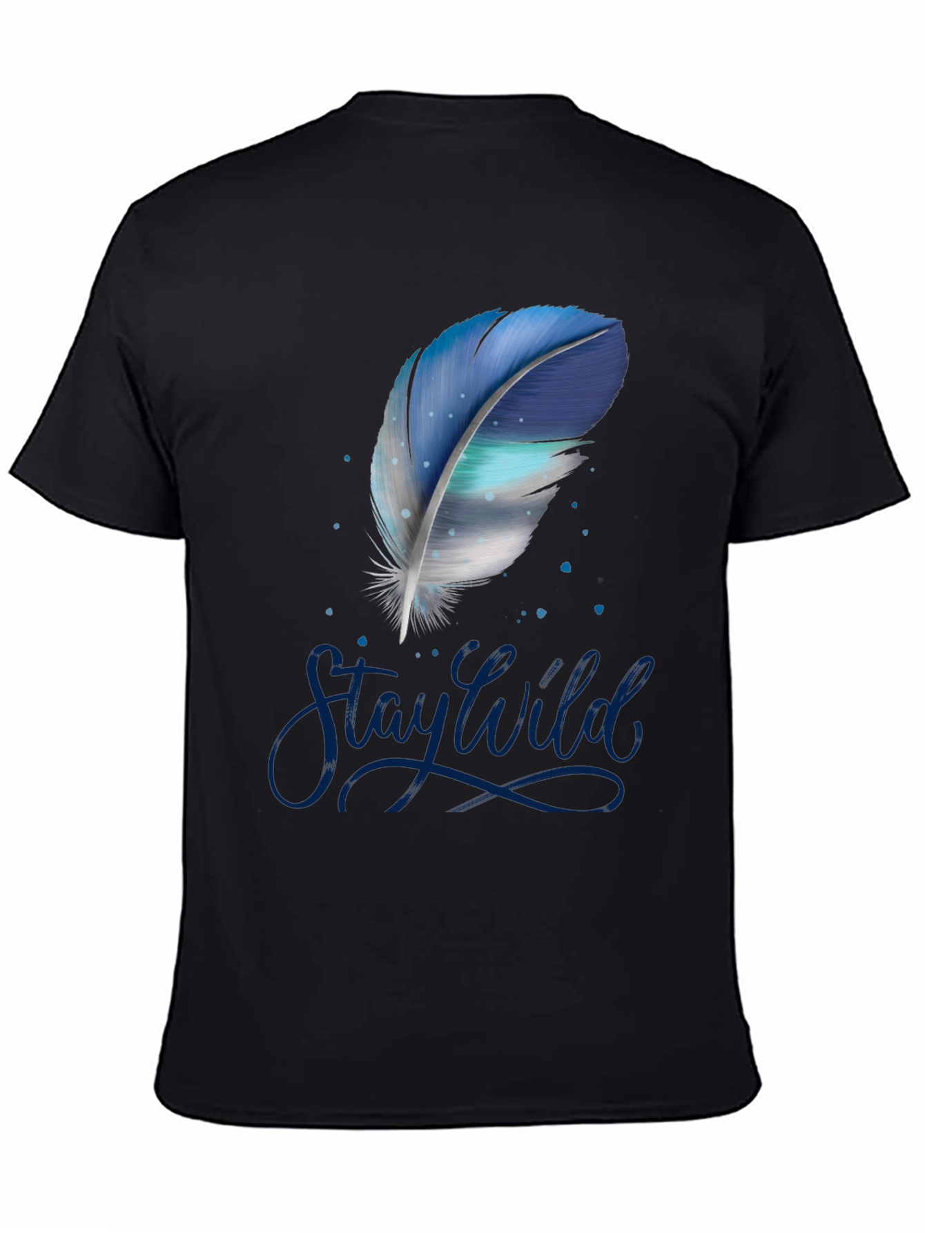 Stay Wild Feather Graphic Tee - Black Cotton T-Shirt