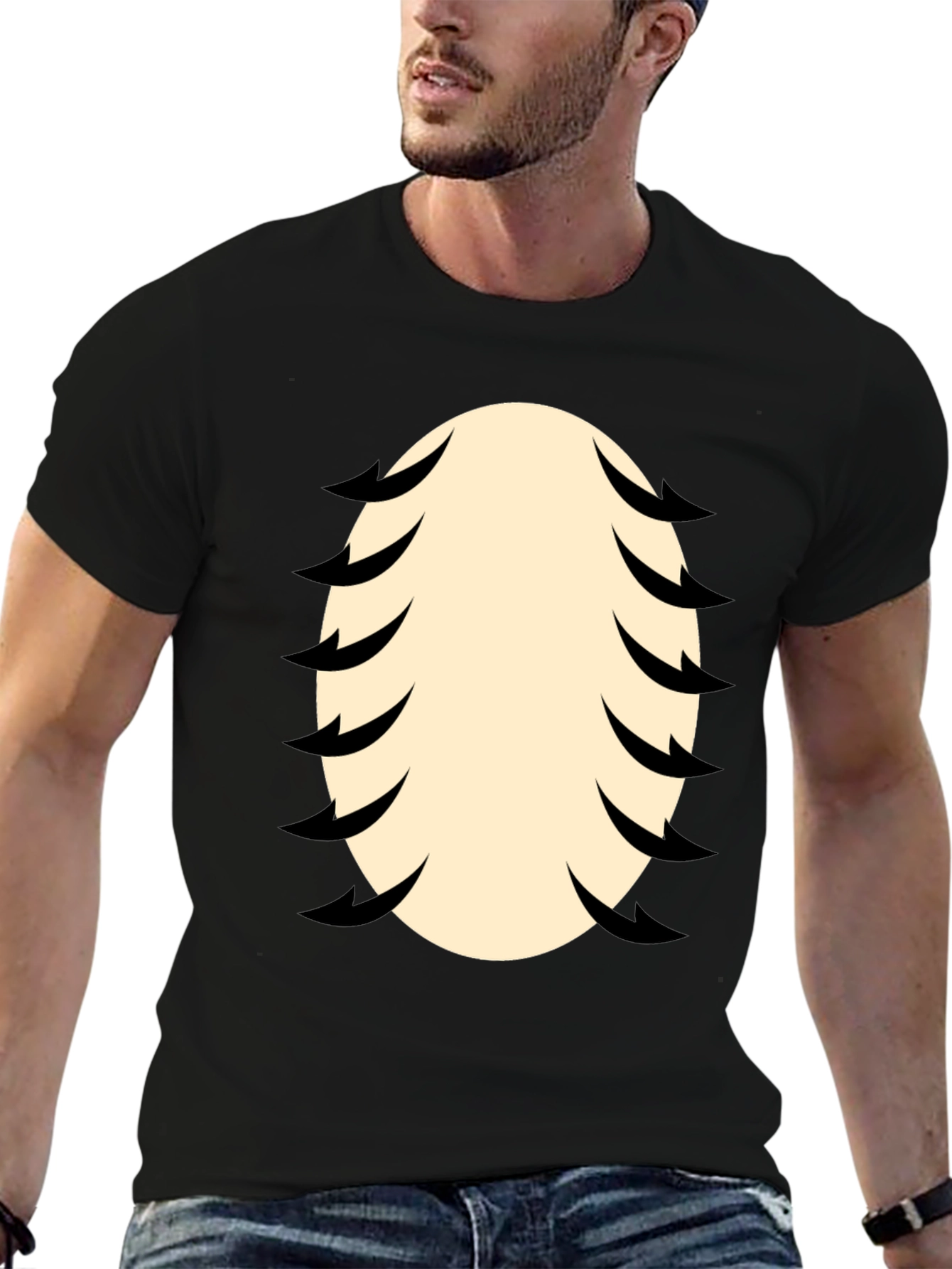 Funny Baseball Stitching Costume Black T-Shirt