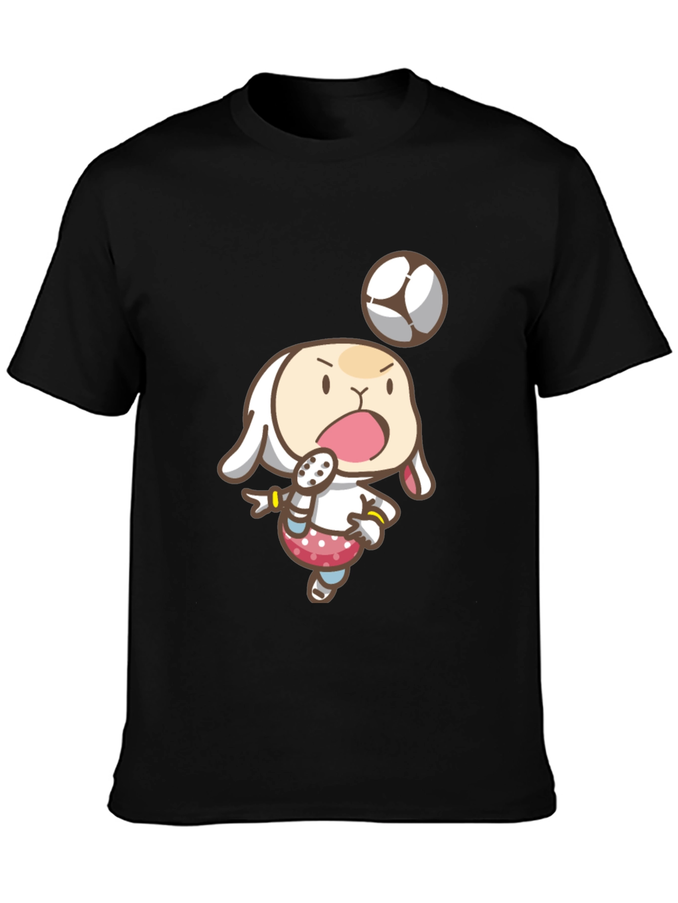 Cartoon Bunny Soccer T-Shirt - Black