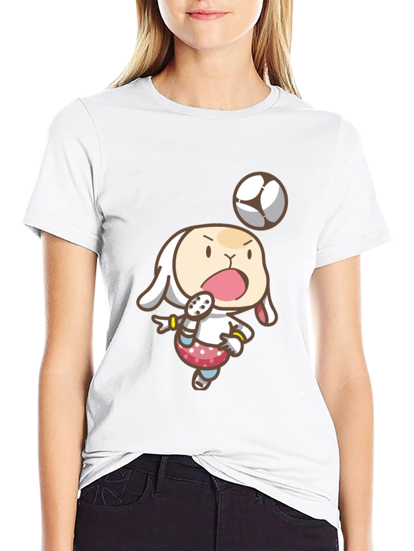 Cartoon Bunny Soccer T-Shirt - Black