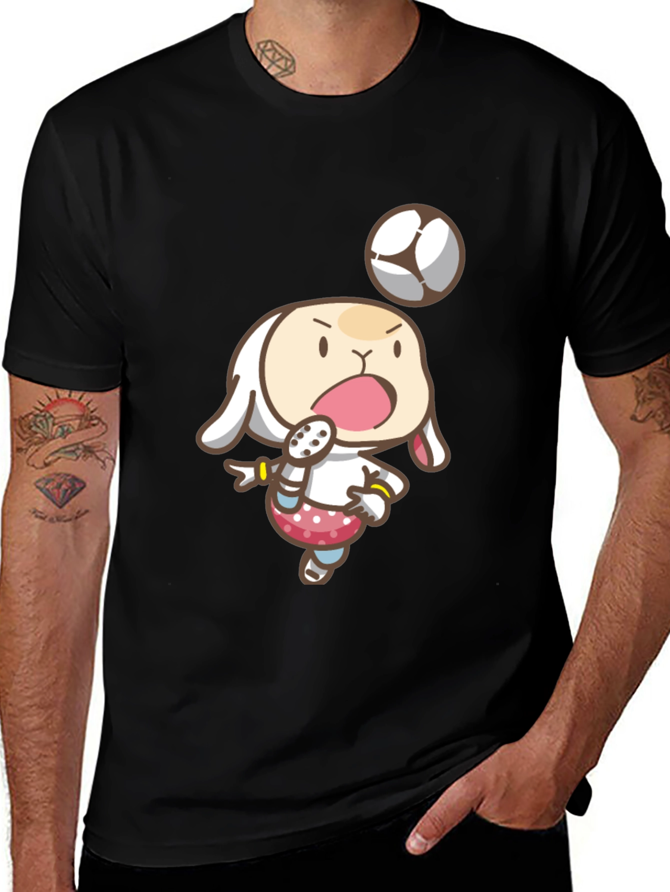 Cartoon Bunny Soccer T-Shirt - Black