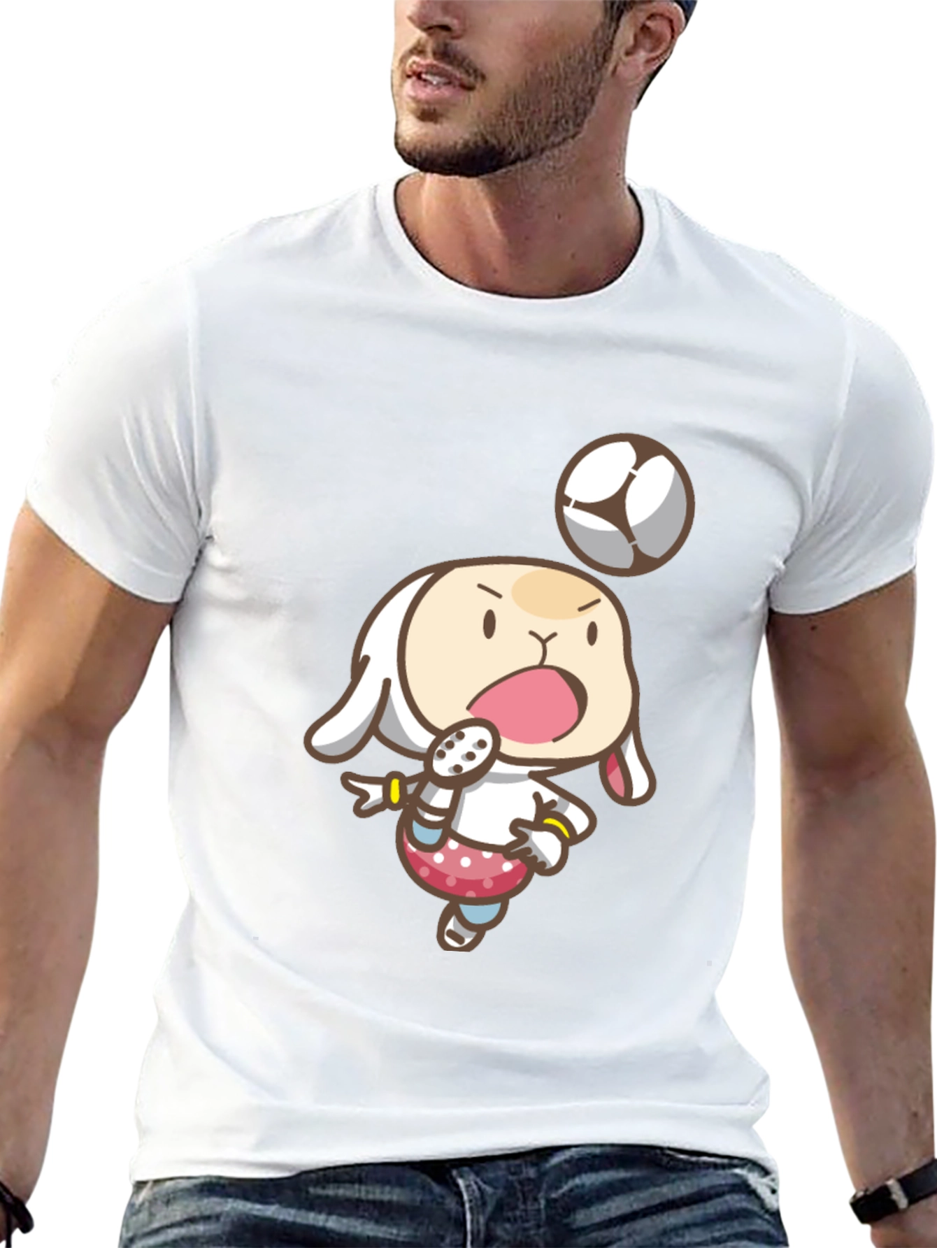 Cartoon Bunny Soccer T-Shirt - Black