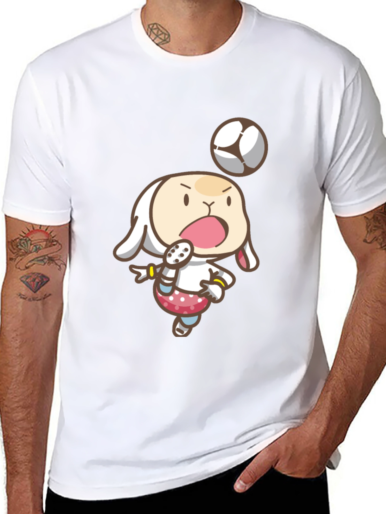 Cartoon Bunny Soccer T-Shirt - Black