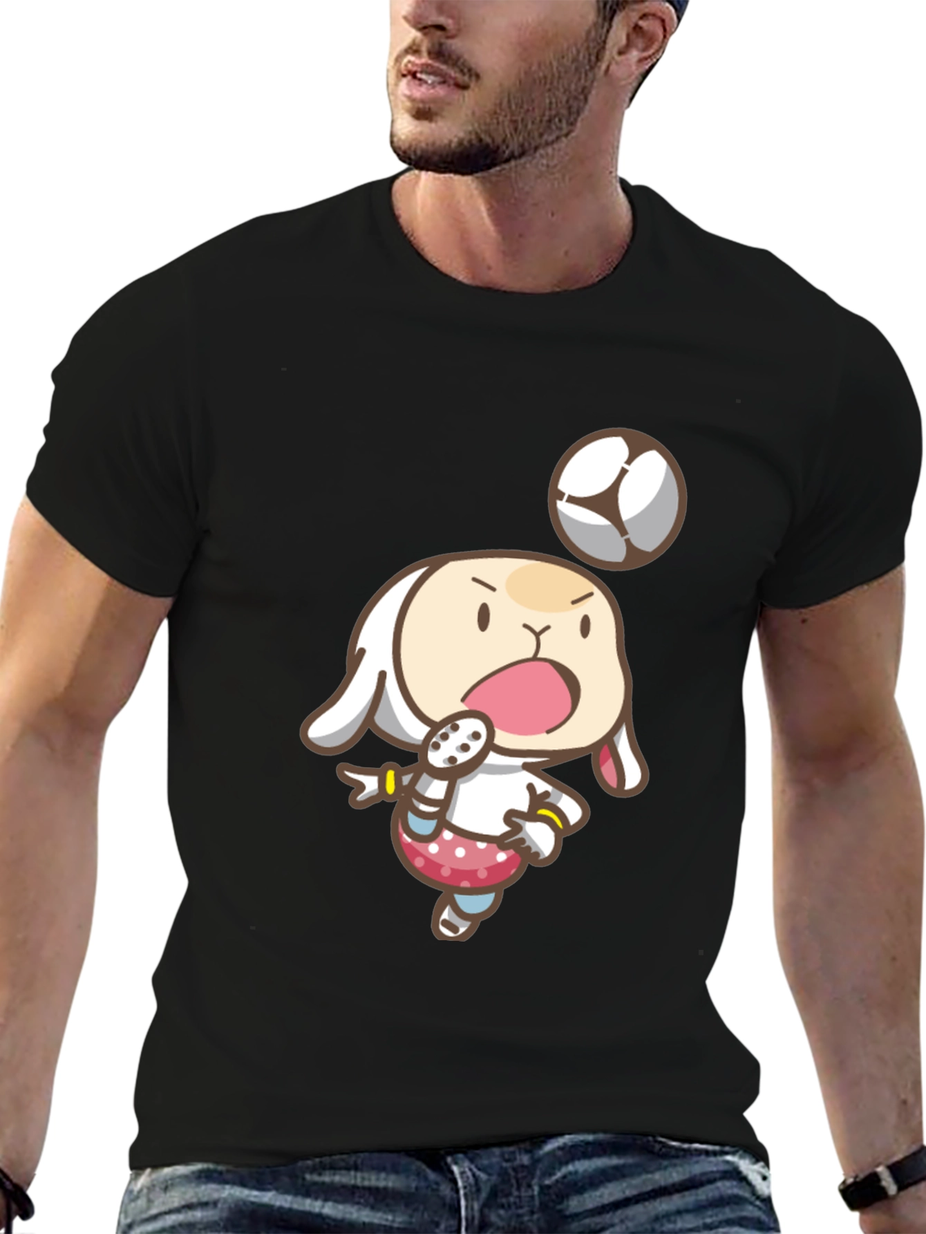 Cartoon Bunny Soccer T-Shirt - Black