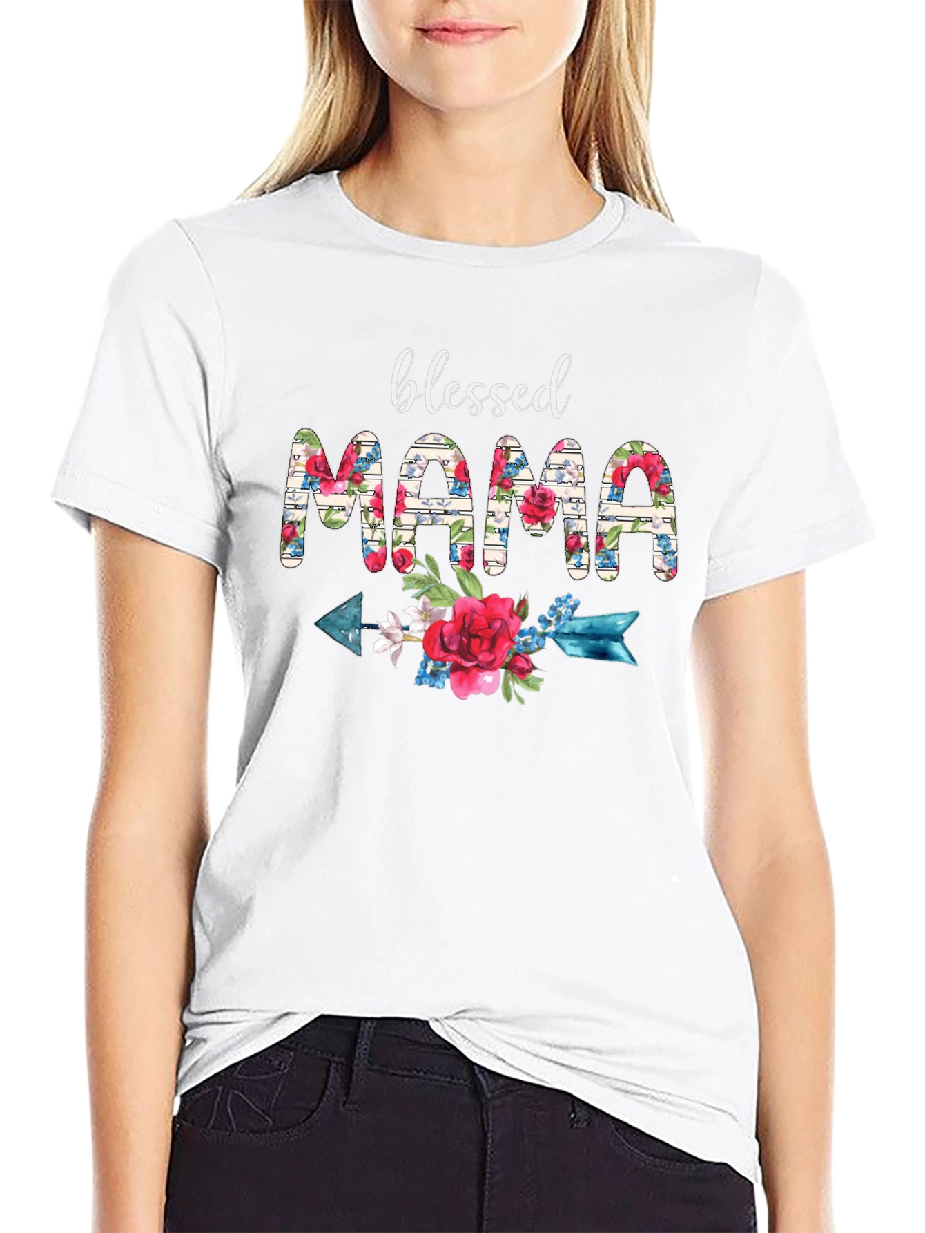 Blessed Mama Floral Arrow T-Shirt