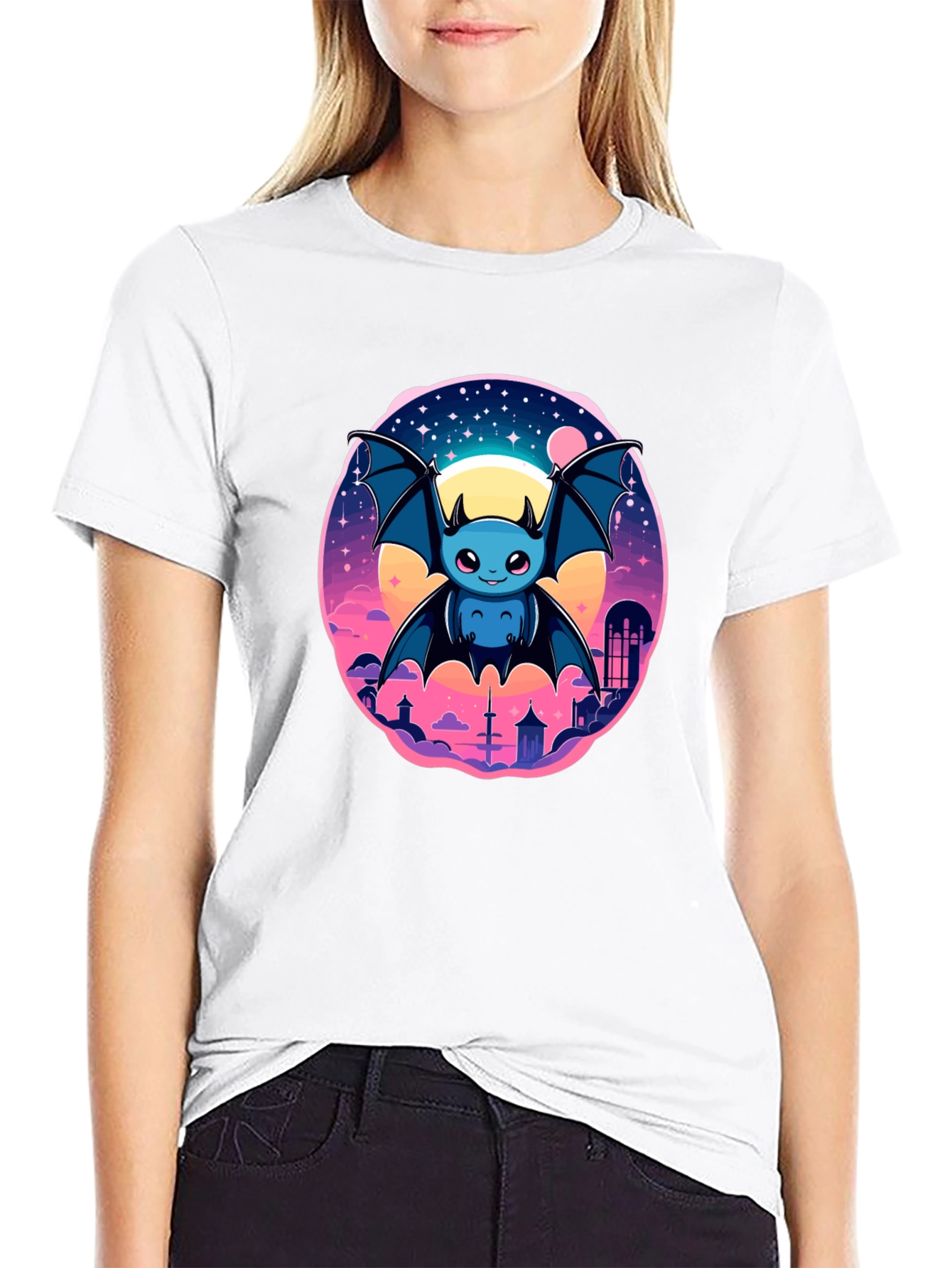 Cute Bat Graphic T-Shirt - Black