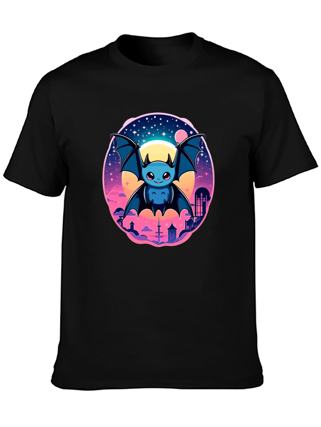 Cute Bat Graphic T-Shirt - Black