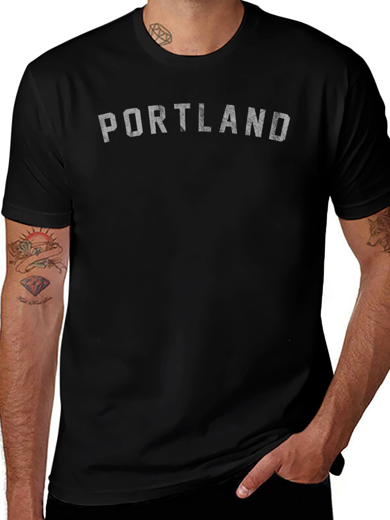 Portland Graphic Tee - Distressed Print Black T-Shirt