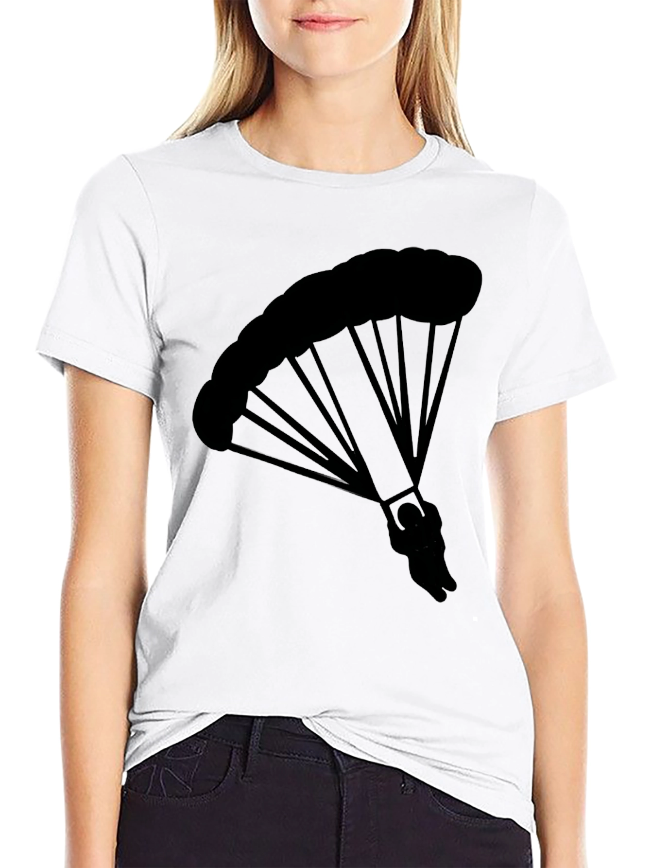 Black Parachute Graphic Tee - Skydiving Adventure Shirt