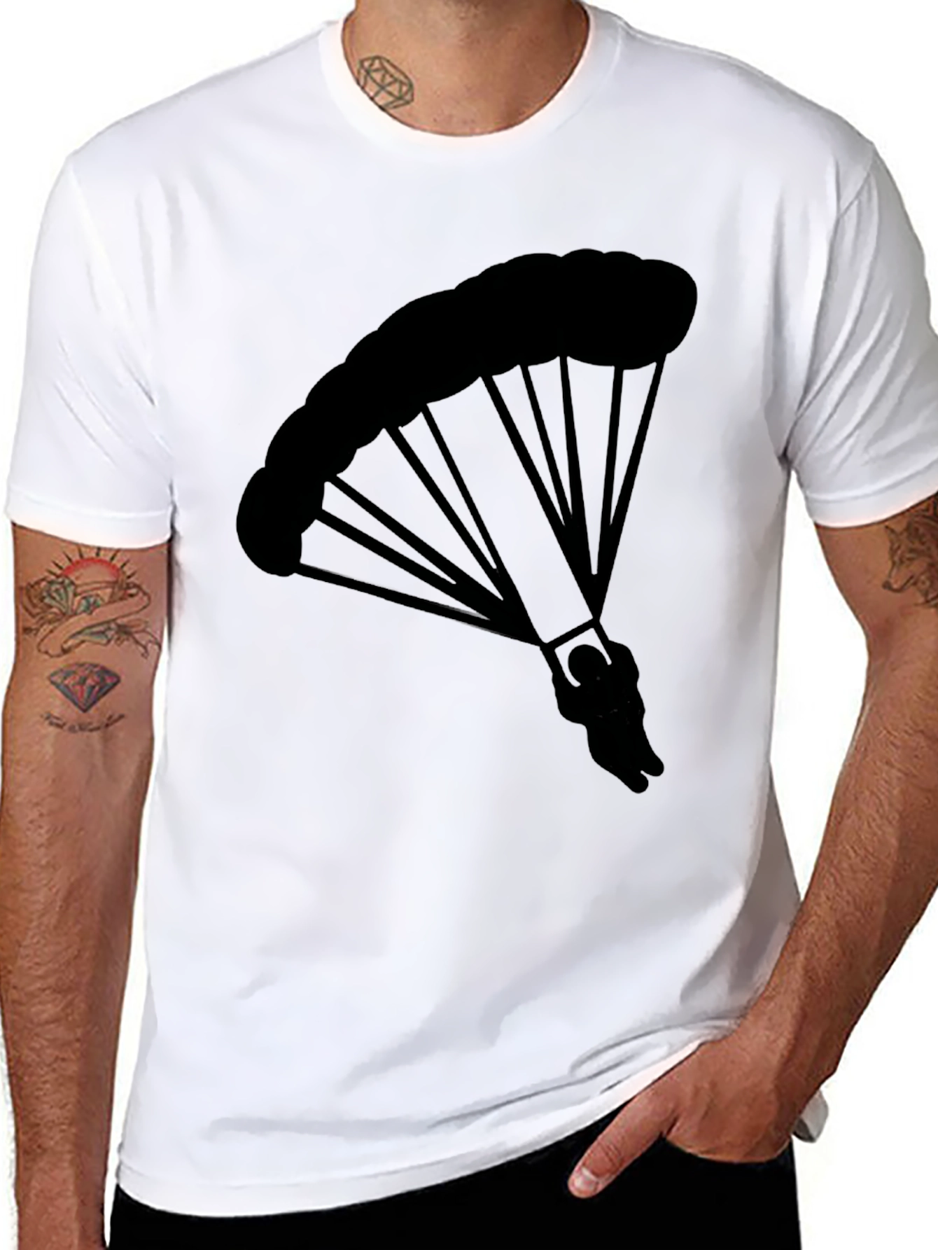 Black Parachute Graphic Tee - Skydiving Adventure Shirt