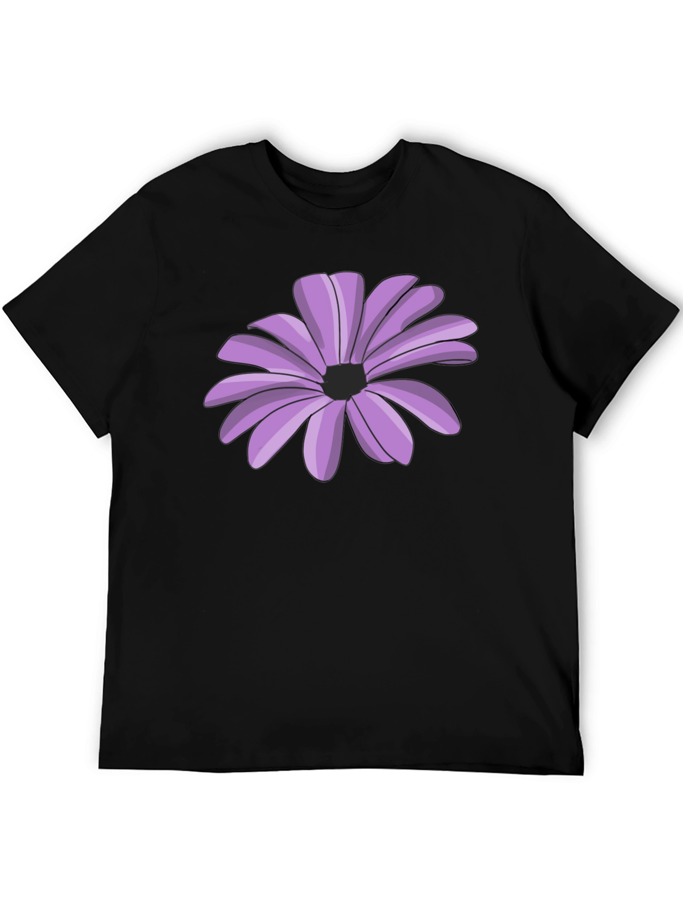 Black T-Shirt with Purple Flower Graphic