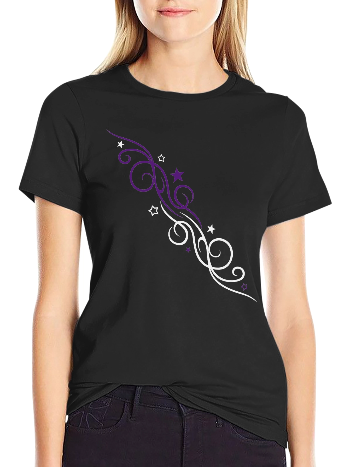 Stylish Black T-Shirt with Swirl Graphic Design