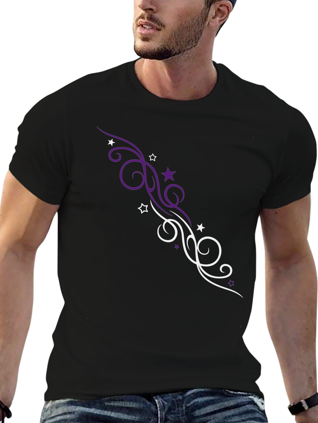Stylish Black T-Shirt with Swirl Graphic Design
