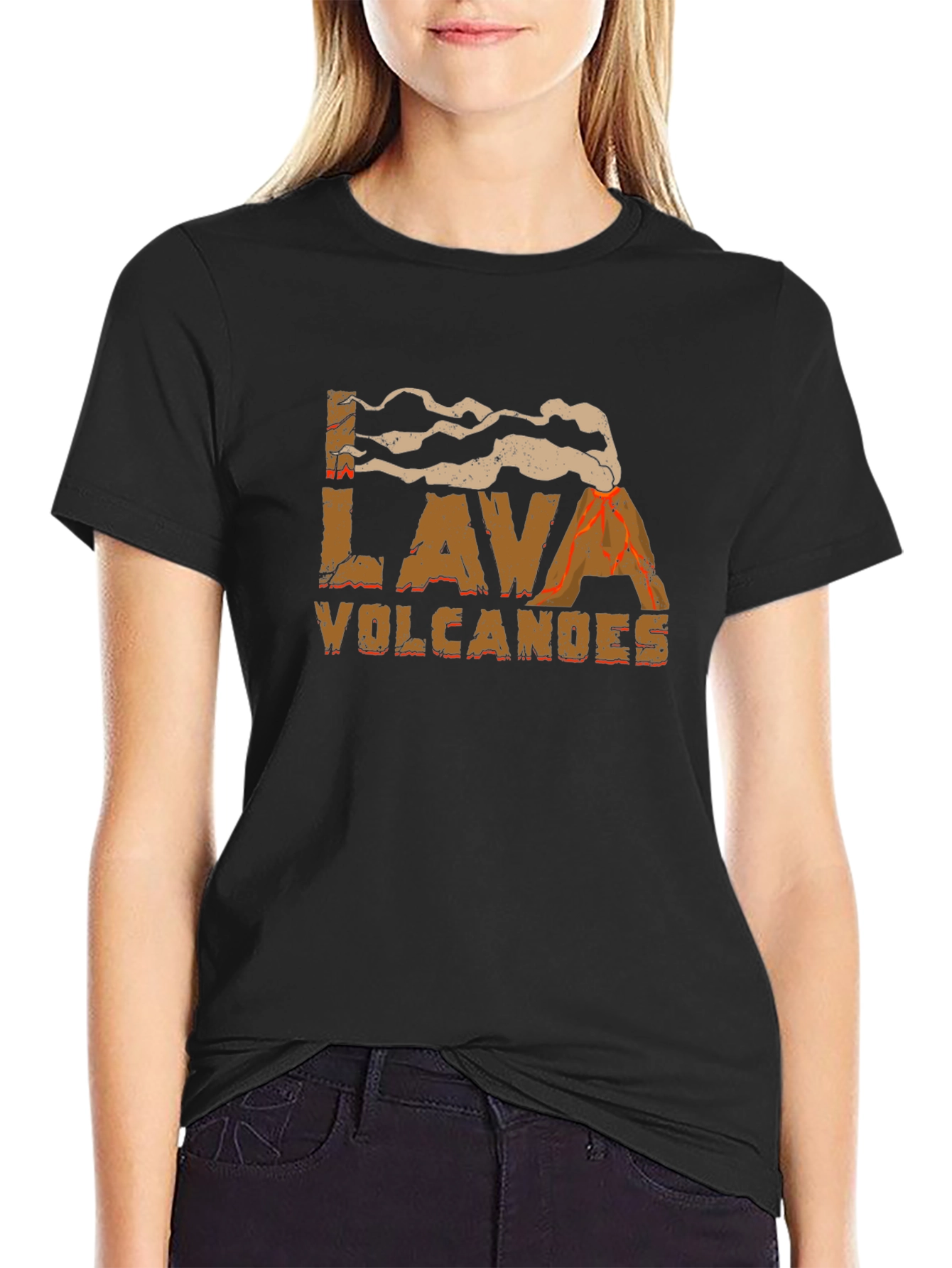 Lava Volcanoes Graphic Print Black T-Shirt