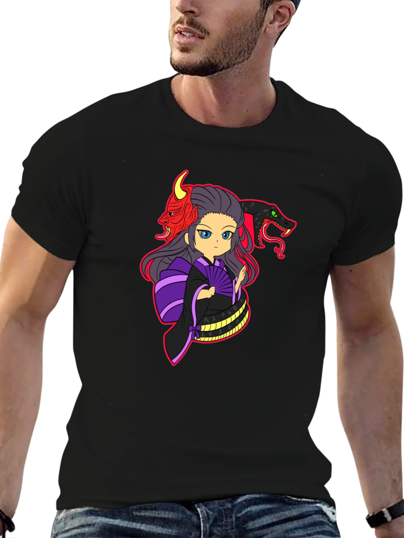Anime Graphic Print Black T-Shirt