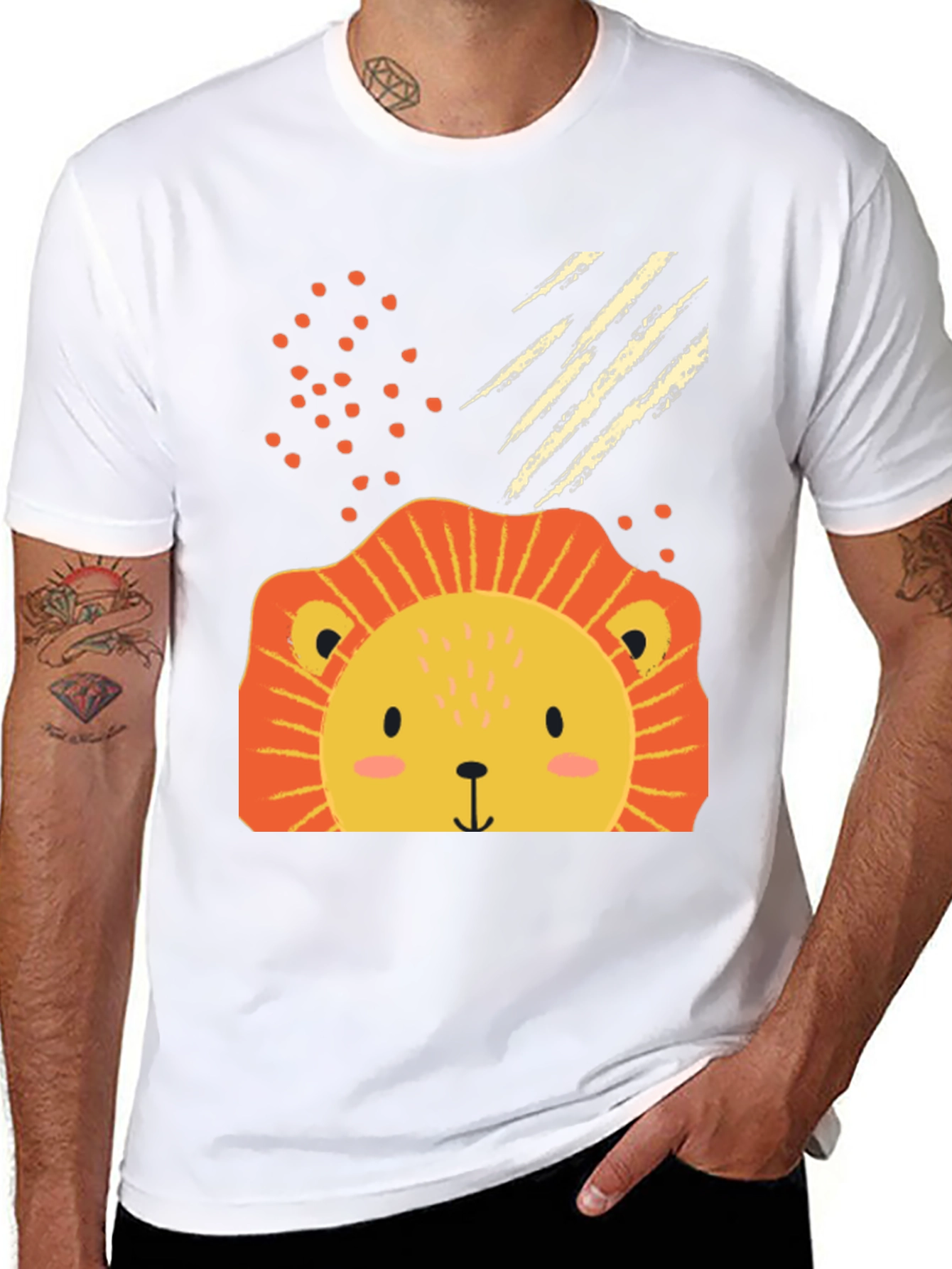 Cute Lion Graphic Tee - Black Cotton Blend