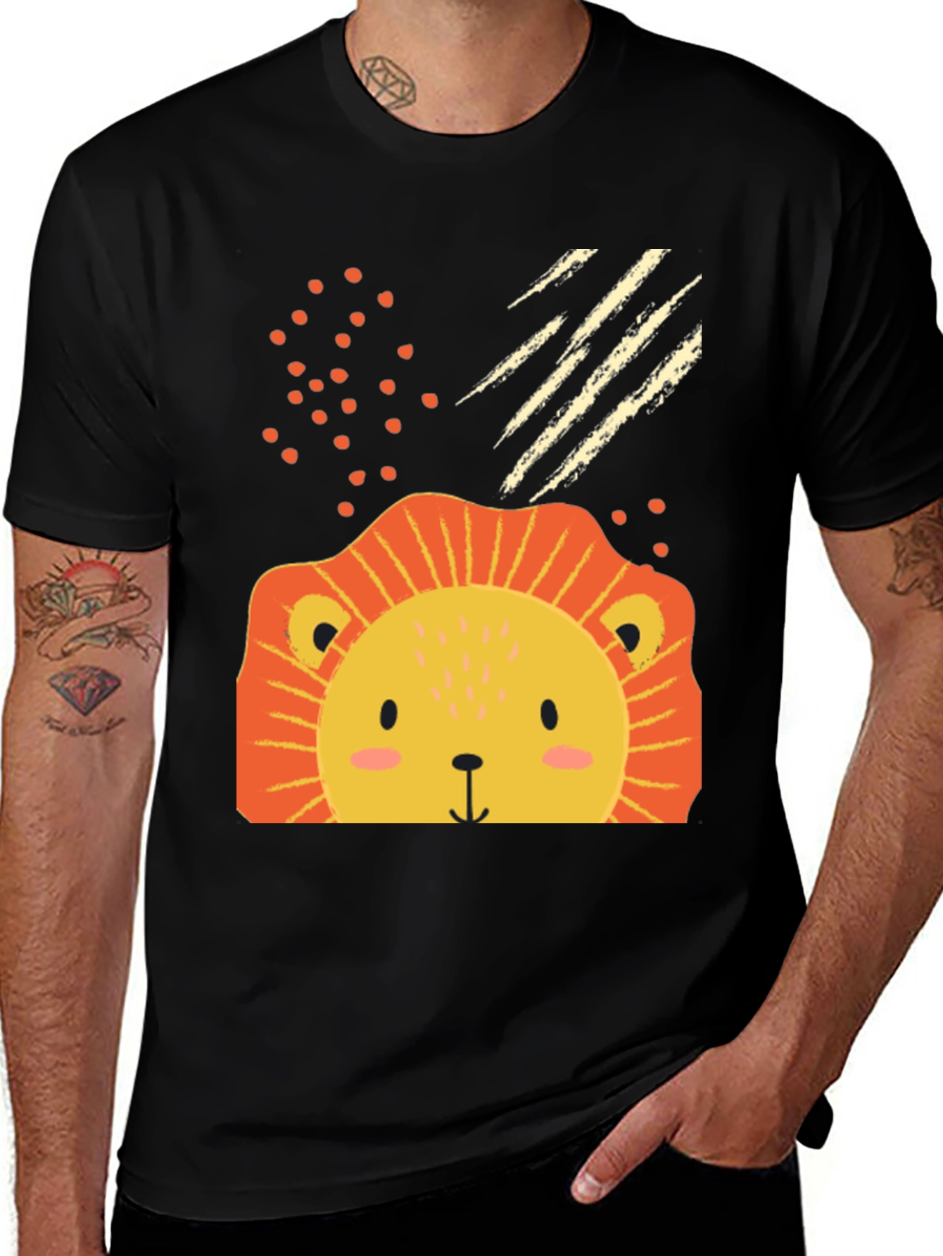 Cute Lion Graphic Tee - Black Cotton Blend