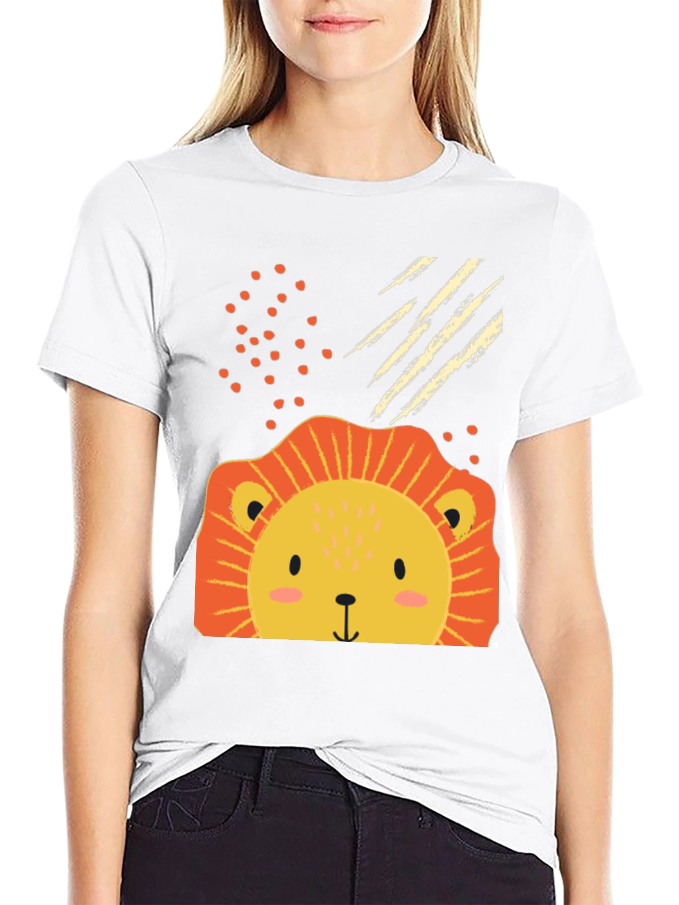 Cute Lion Graphic Tee - Black Cotton Blend
