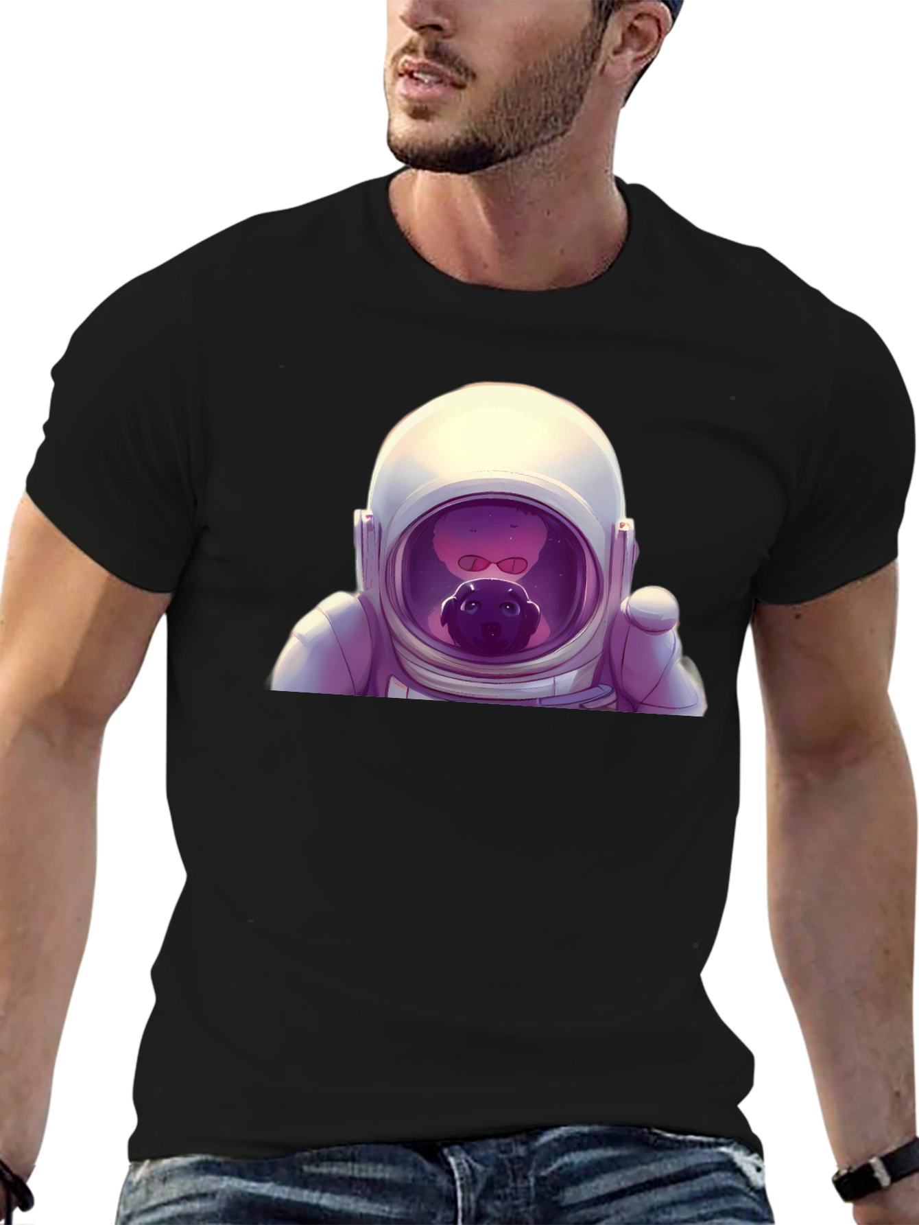 Astronaut Dog Graphic Tee - Mens Black T-Shirt