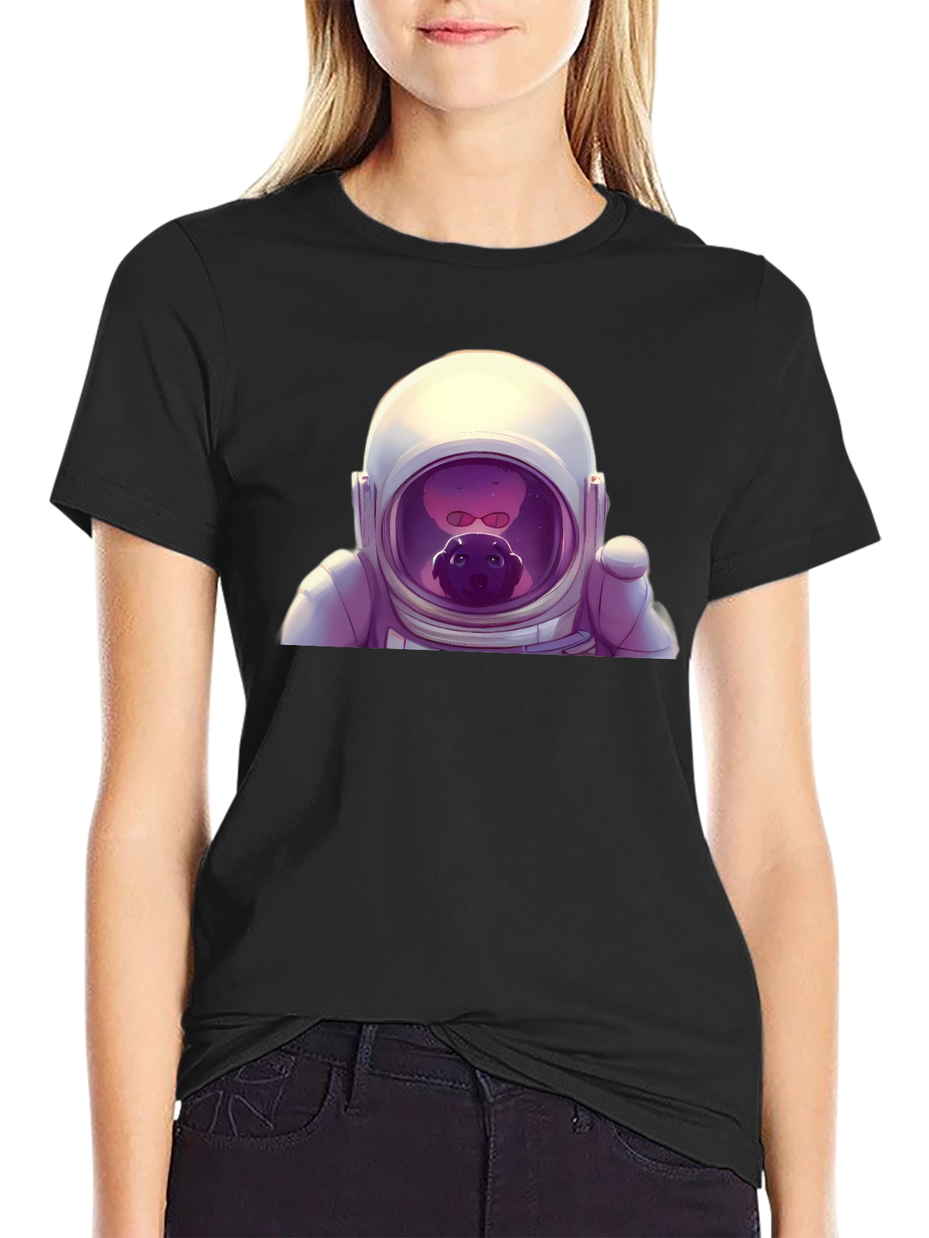 Astronaut Dog Graphic Tee - Mens Black T-Shirt
