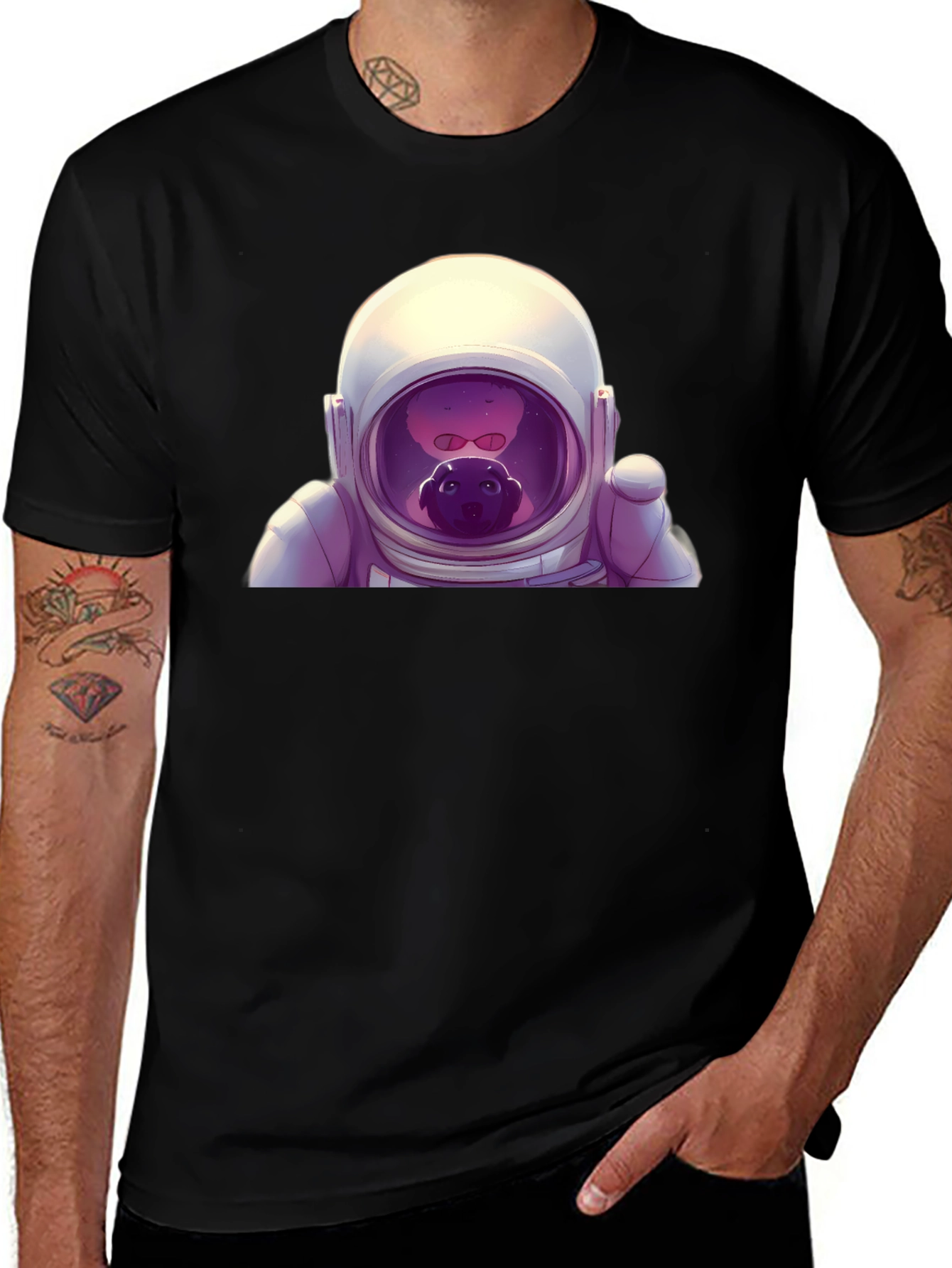 Astronaut Dog Graphic Tee - Mens Black T-Shirt